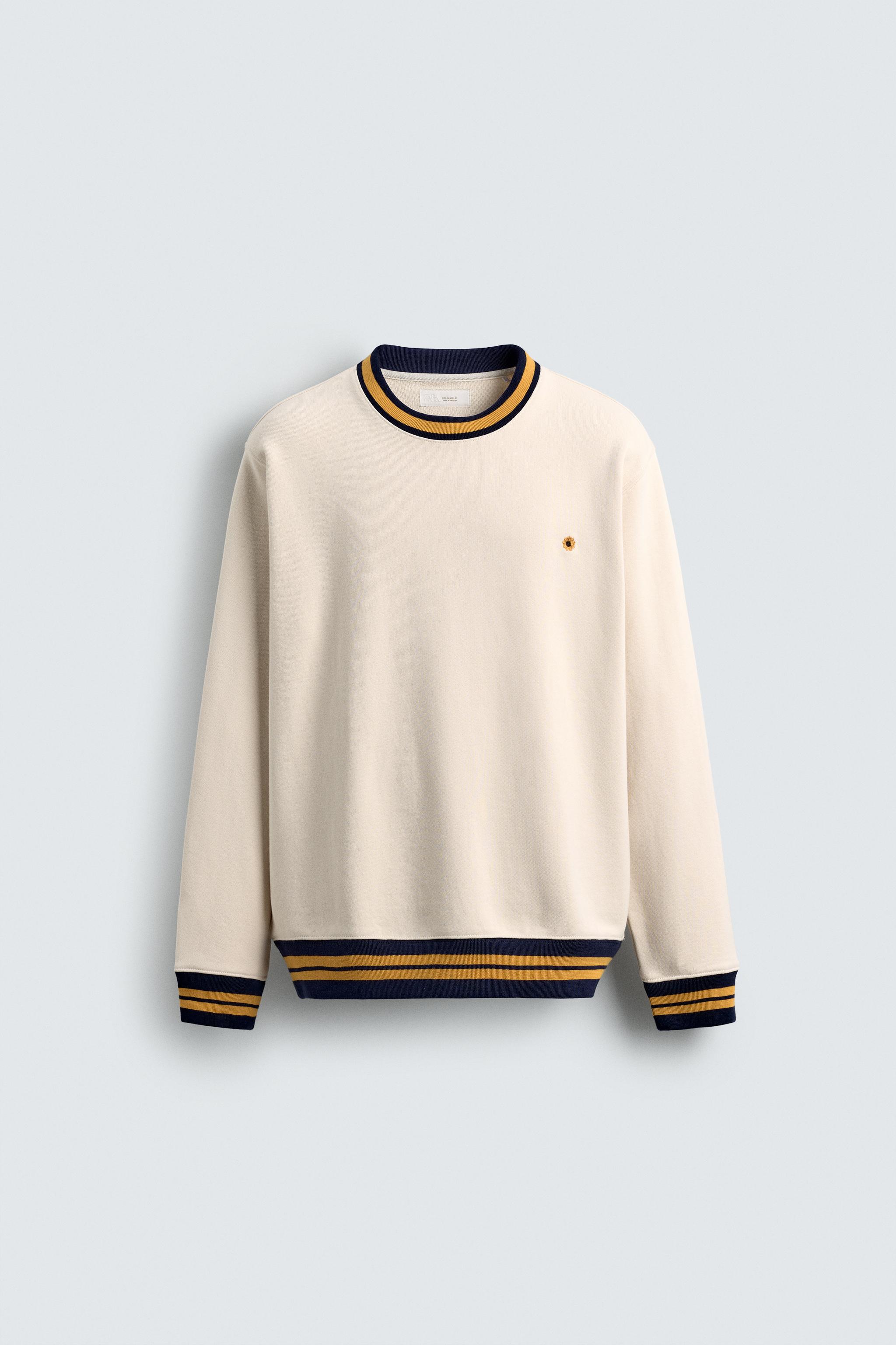 CONTRAST RIB EMBROIDERED SWEATSHIRT