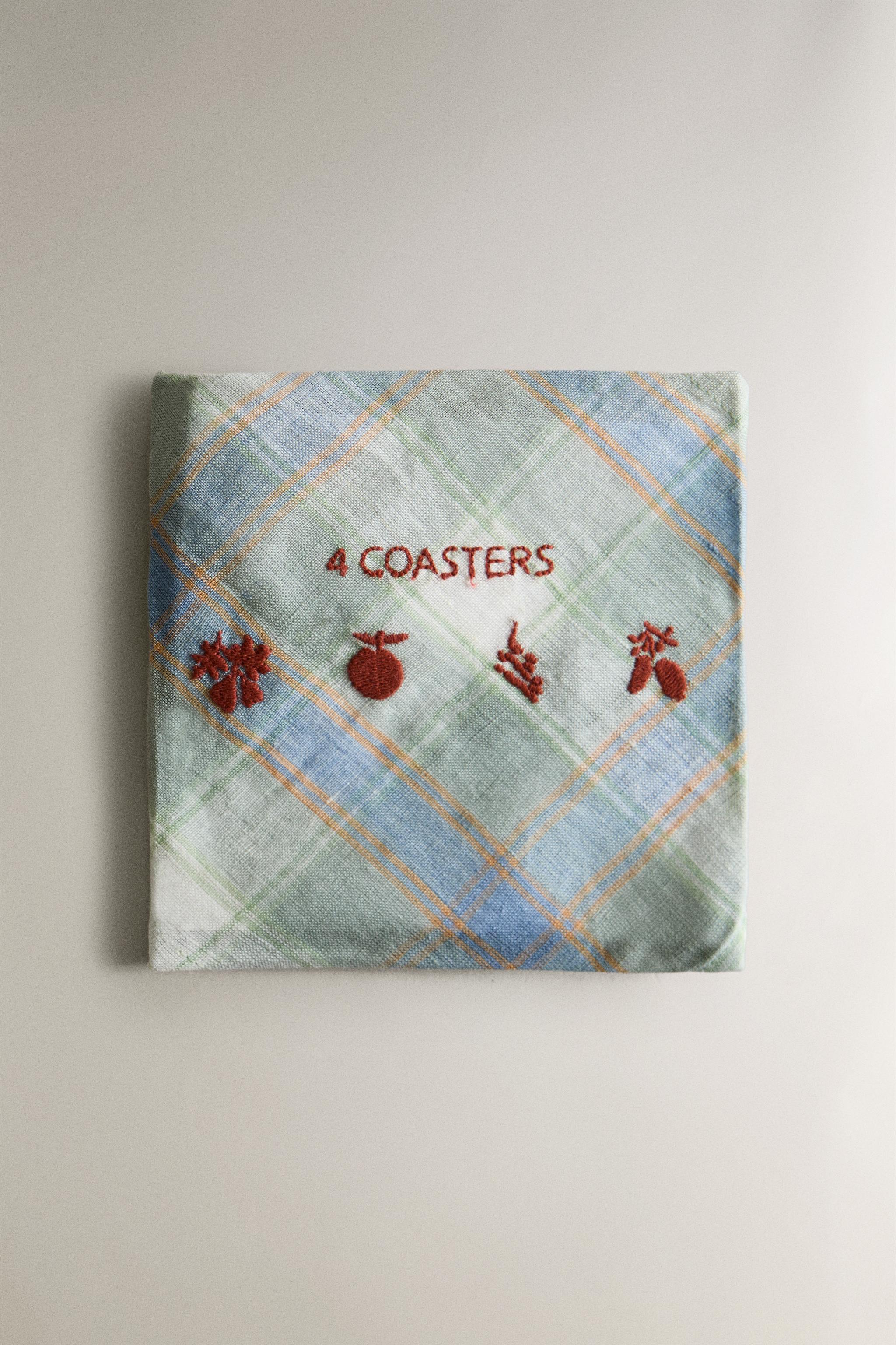 PACK OF CHECK LINEN COASTERS (PACK OF 4)
