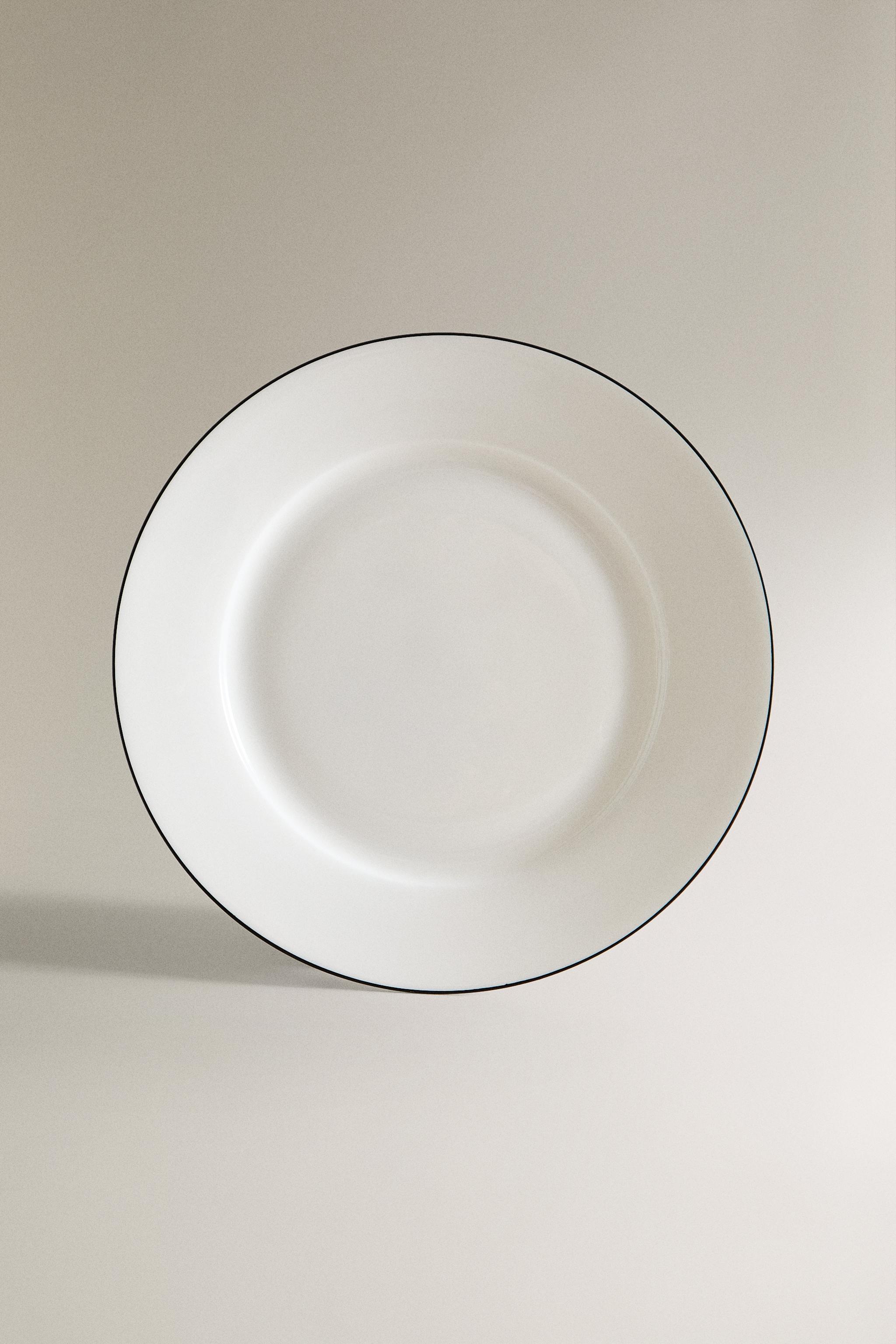 BONE CHINA DESSERT PLATE WITH BLACK RIM
