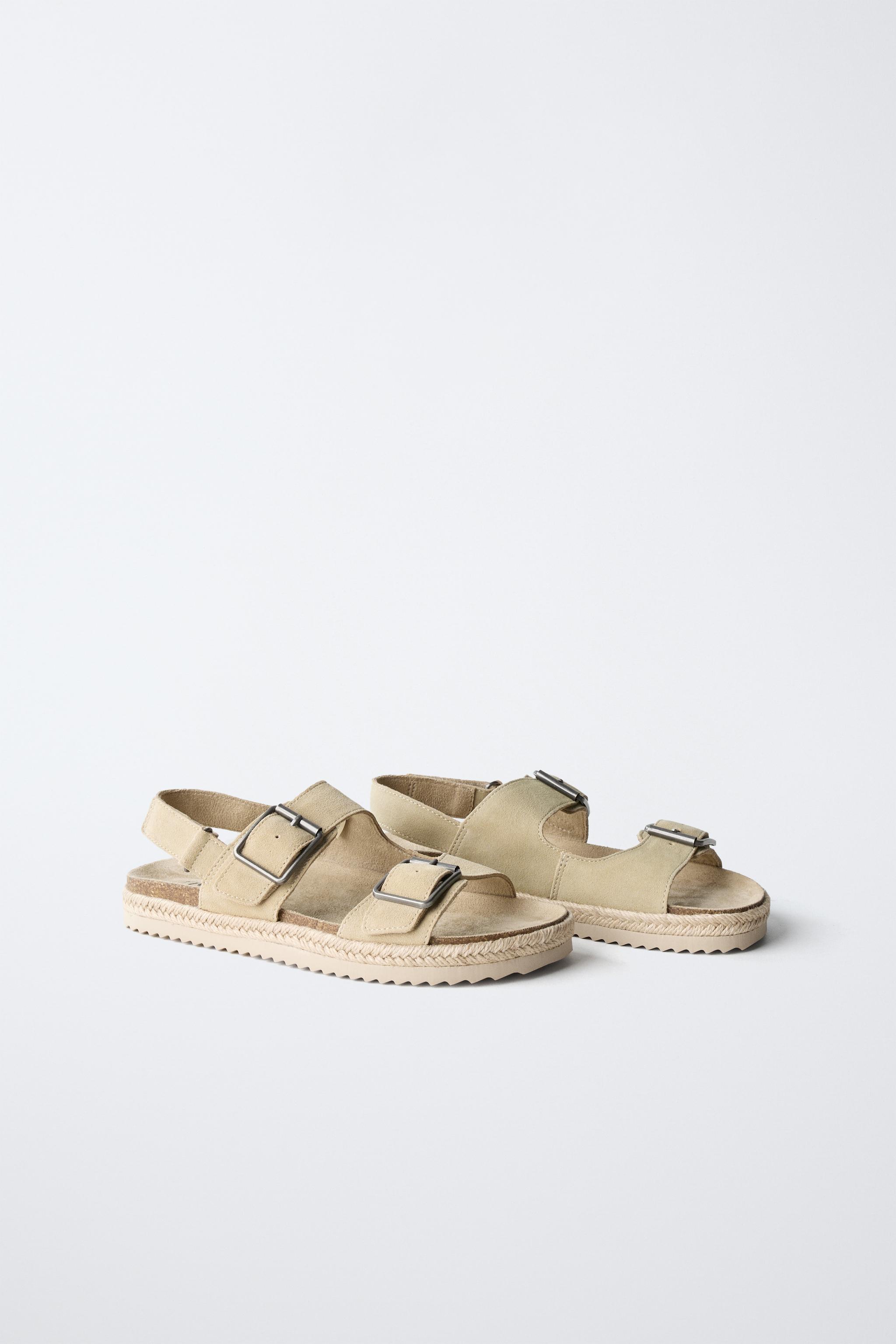 LEATHER SANDALS WITH JUTE BUCKLES