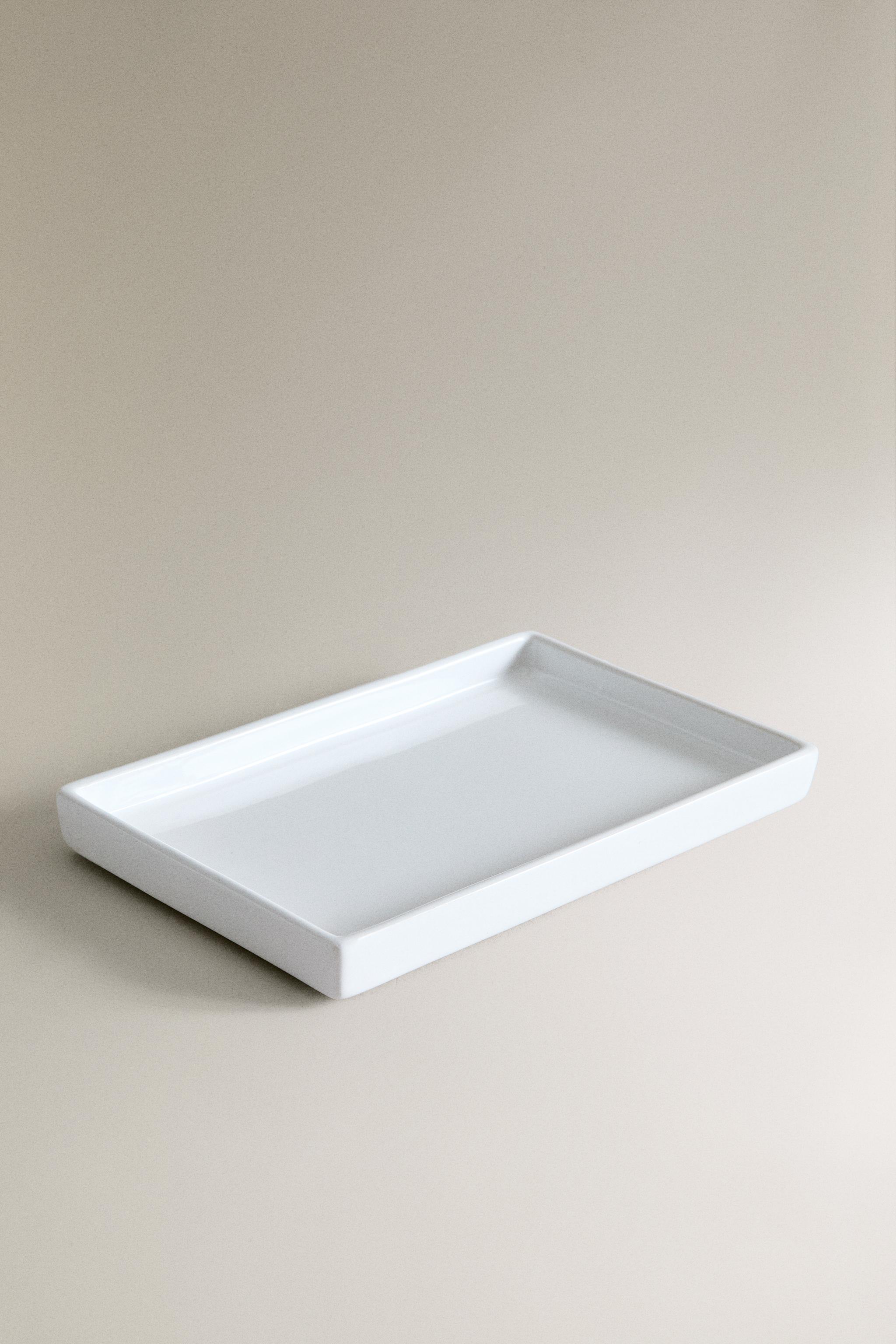 WHITE EARTHENWARE BATHROOM TRAY