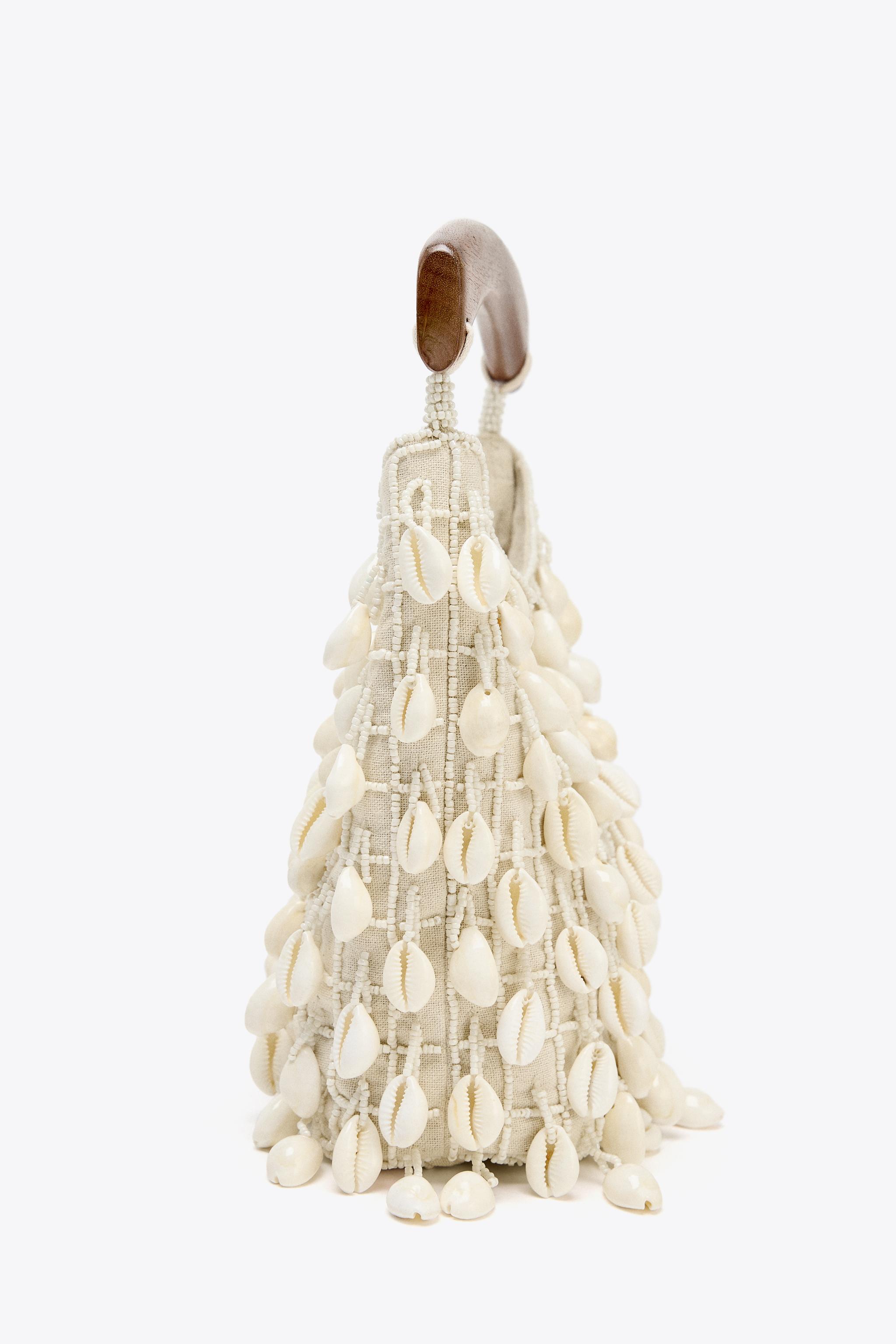 BEADED FABRIC BUCKET BAG