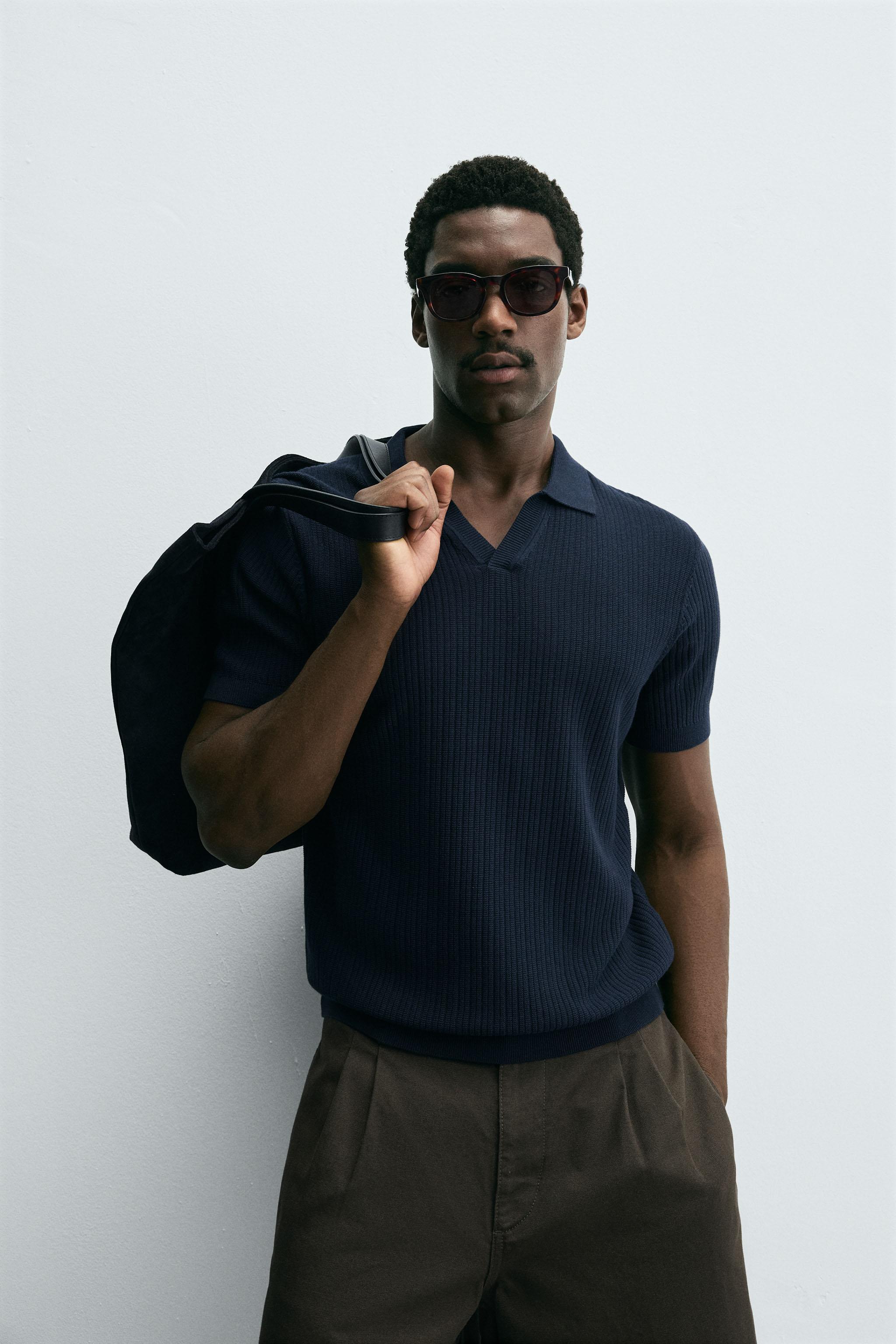 RIBBED KNIT POLO SHIRT