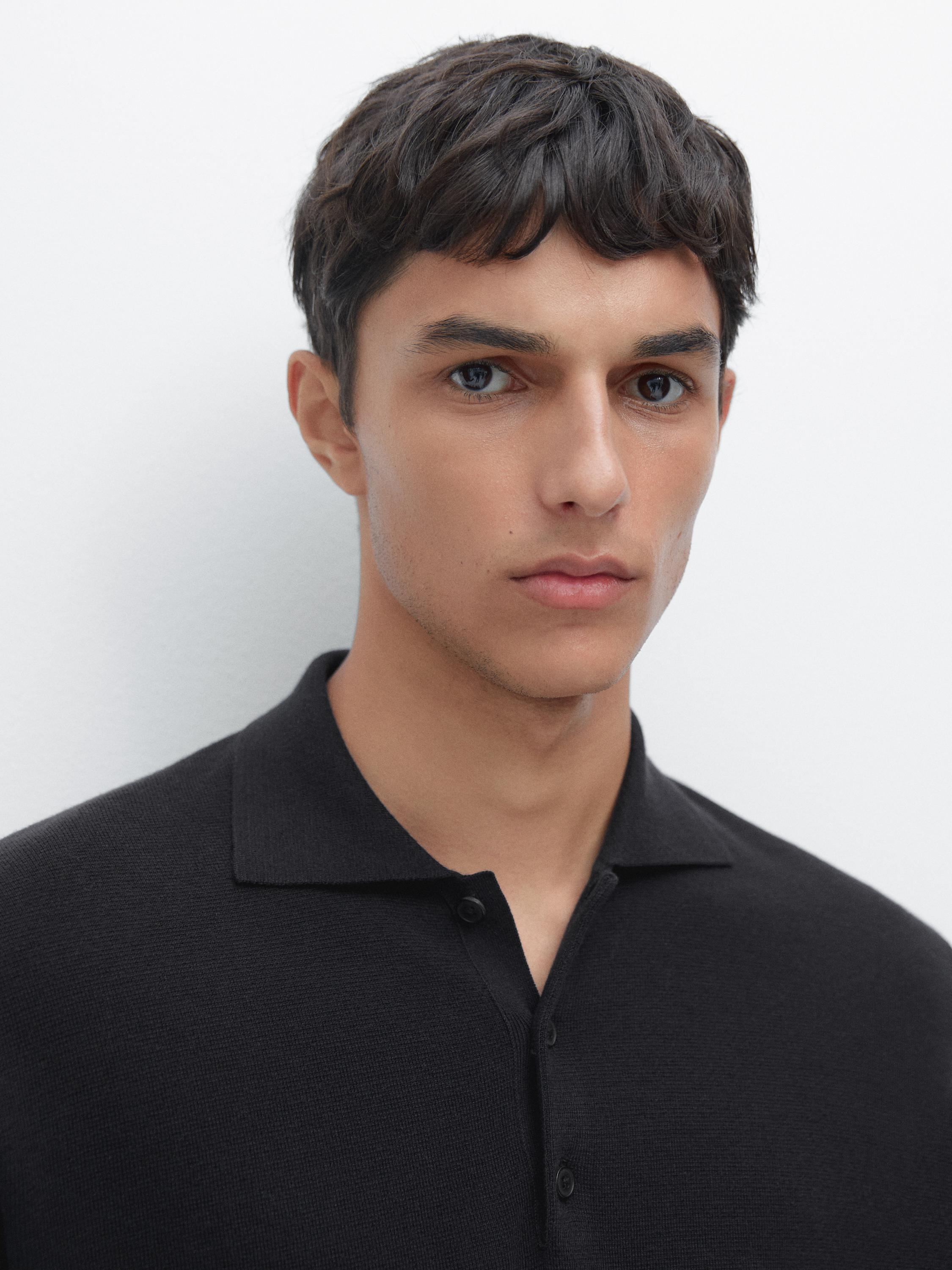 Wool and cotton knit polo sweater