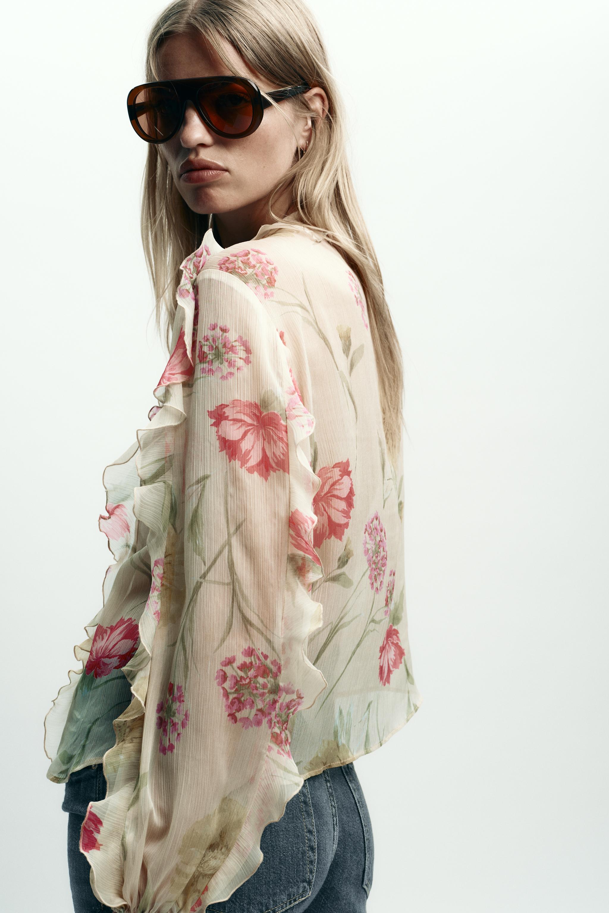 FLORAL PRINT SEMI-SHEER SHIRT