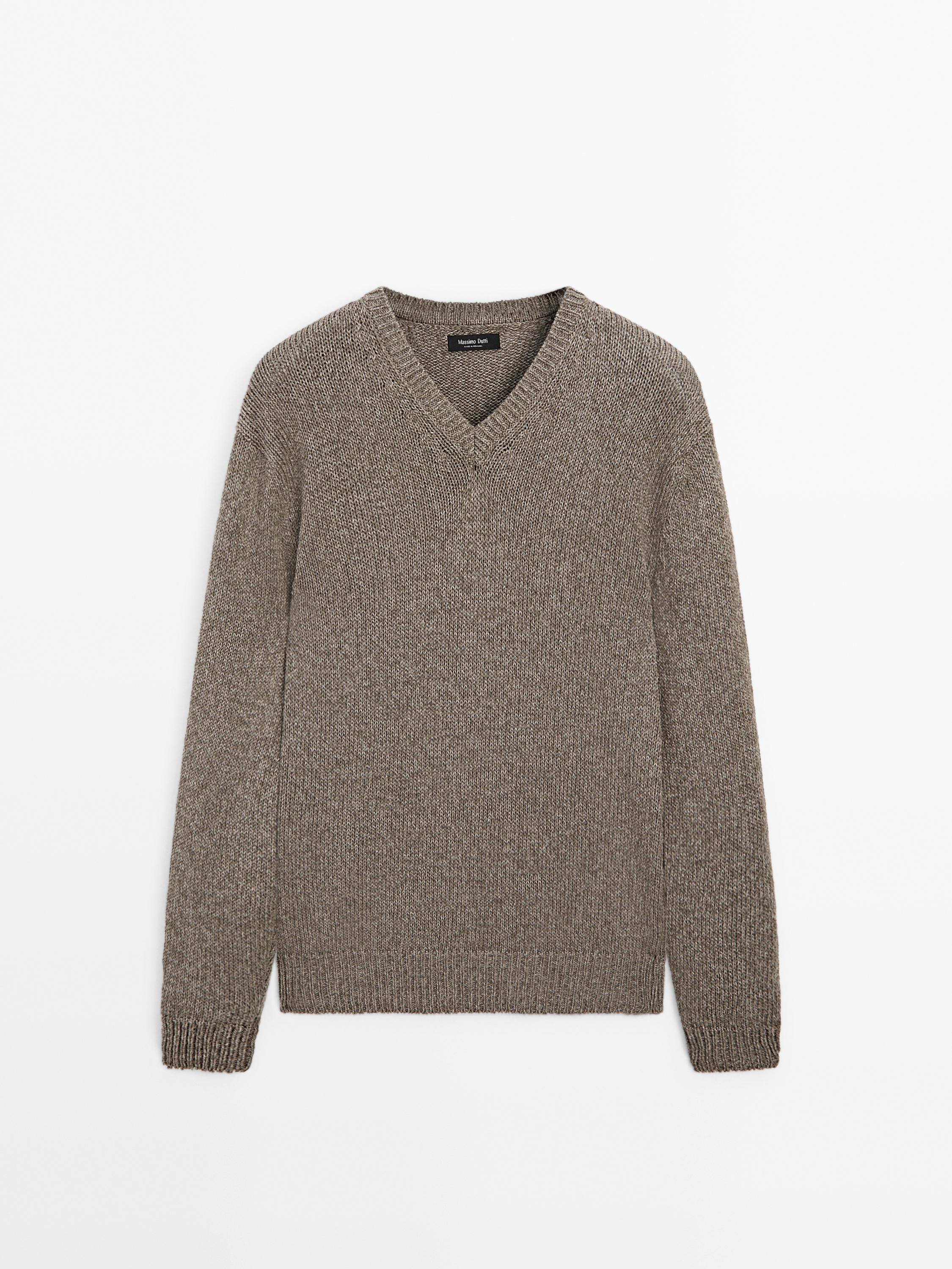 Melange knit V-neck sweater