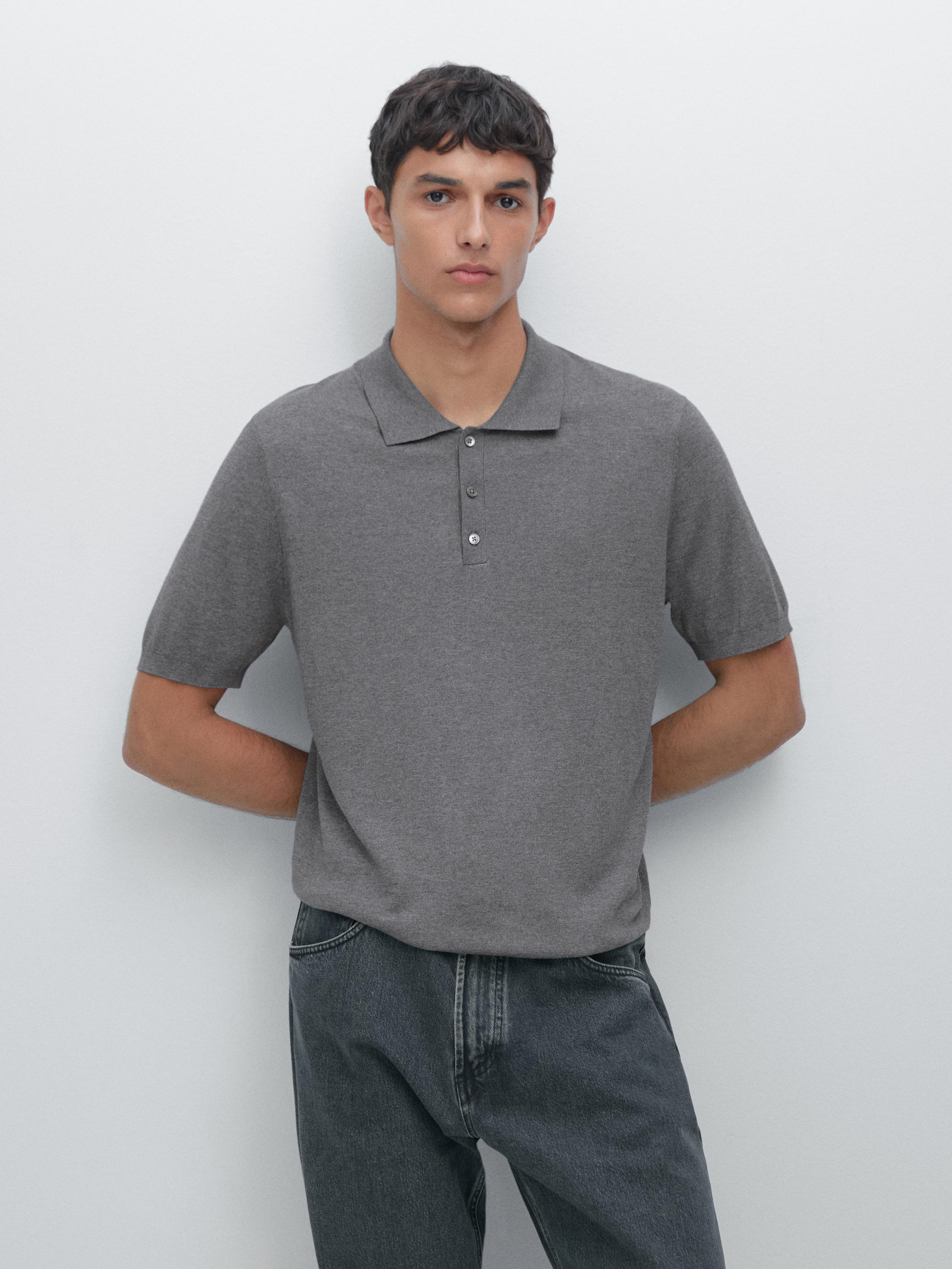 Cotton blend knit polo shirt