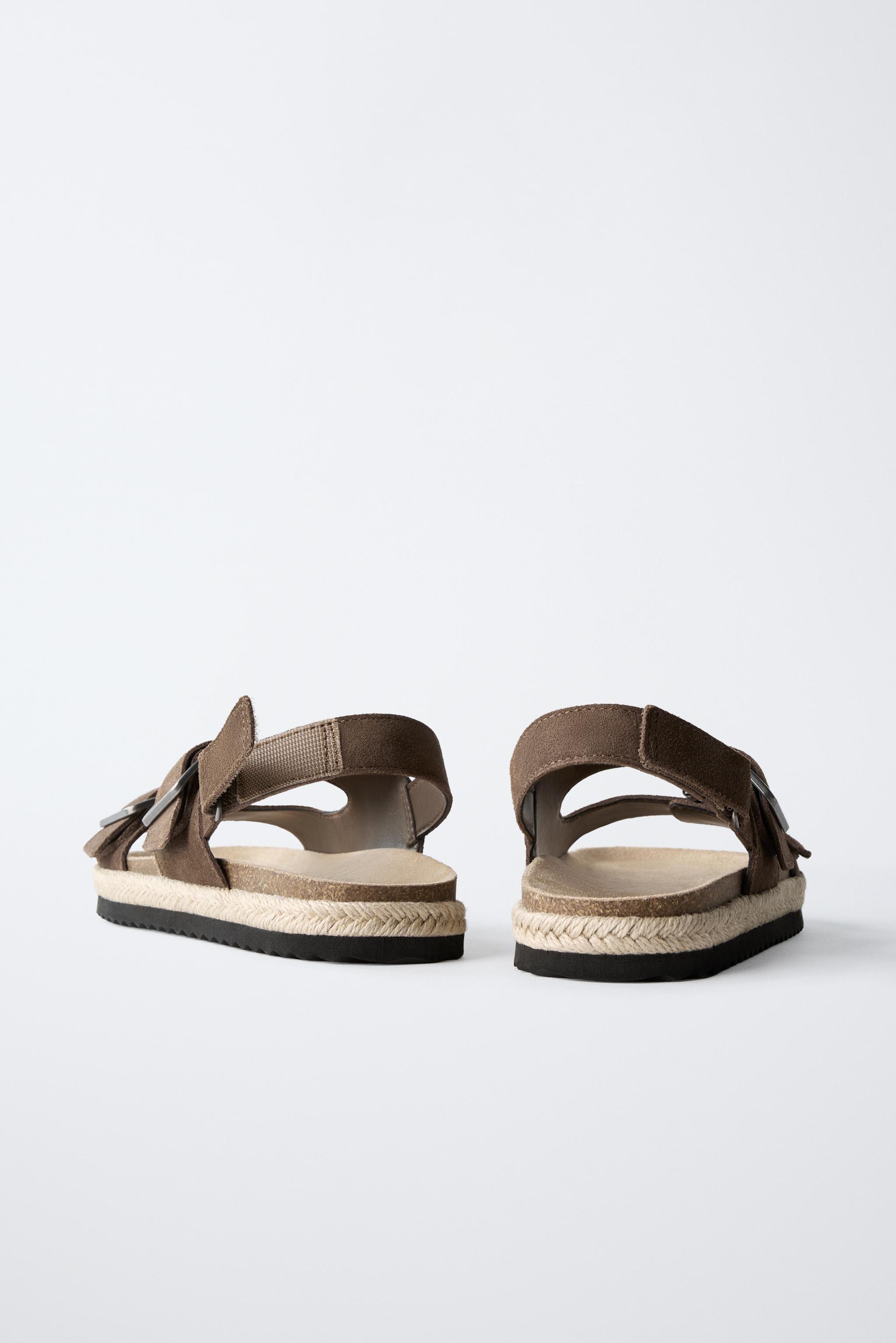 LEATHER AND JUTE BUCKLE SANDALS