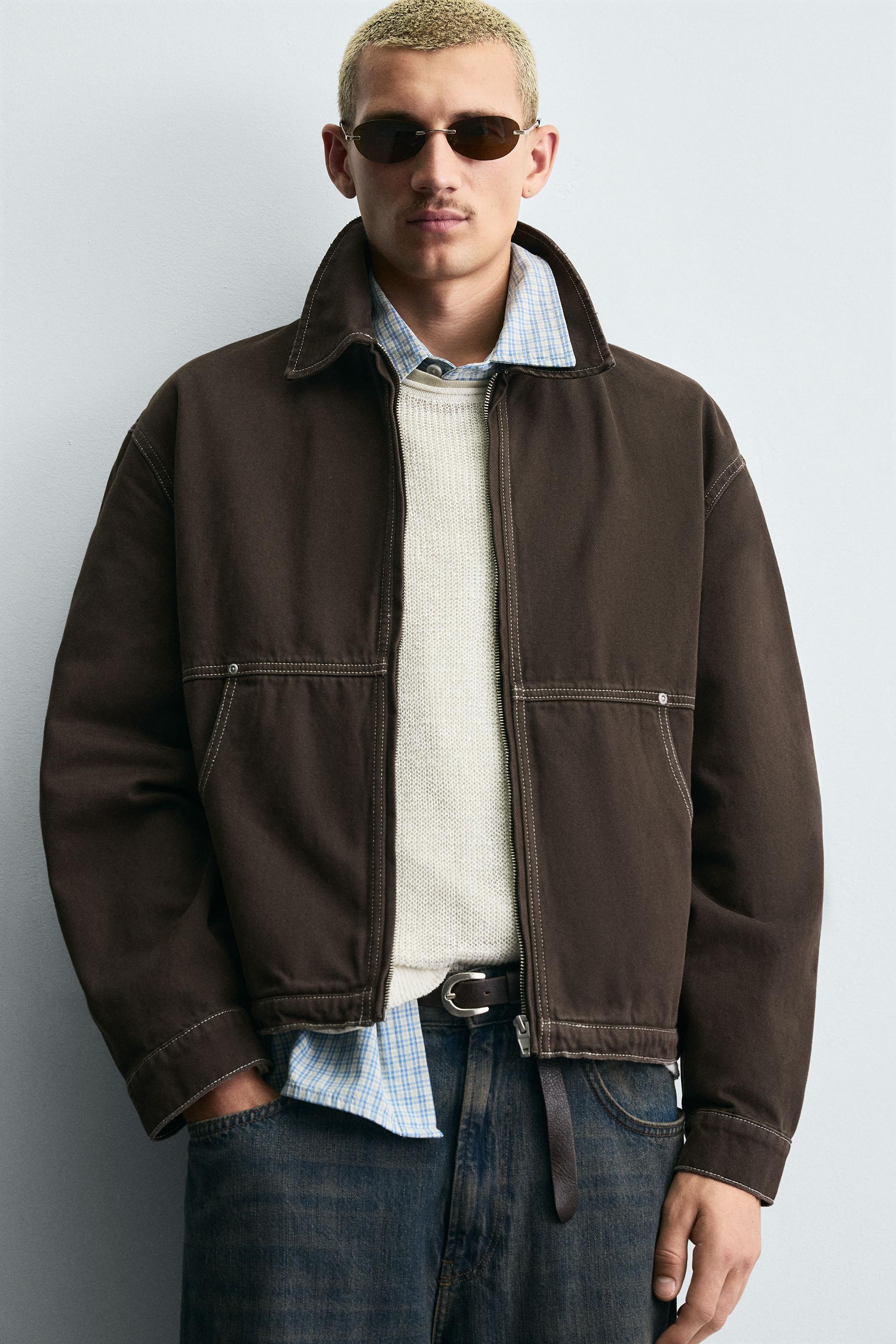 WASHED JACKET WITH CONTRAST STITCHING