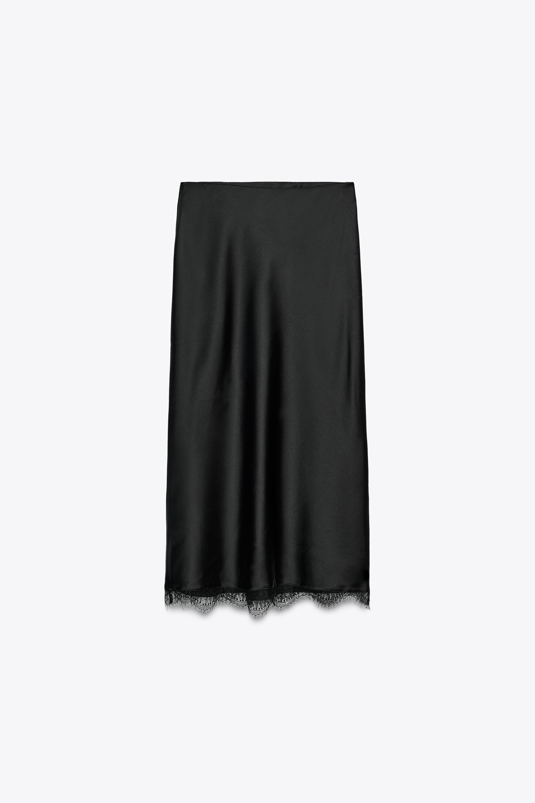 SATIN MIDI LACE SKIRT