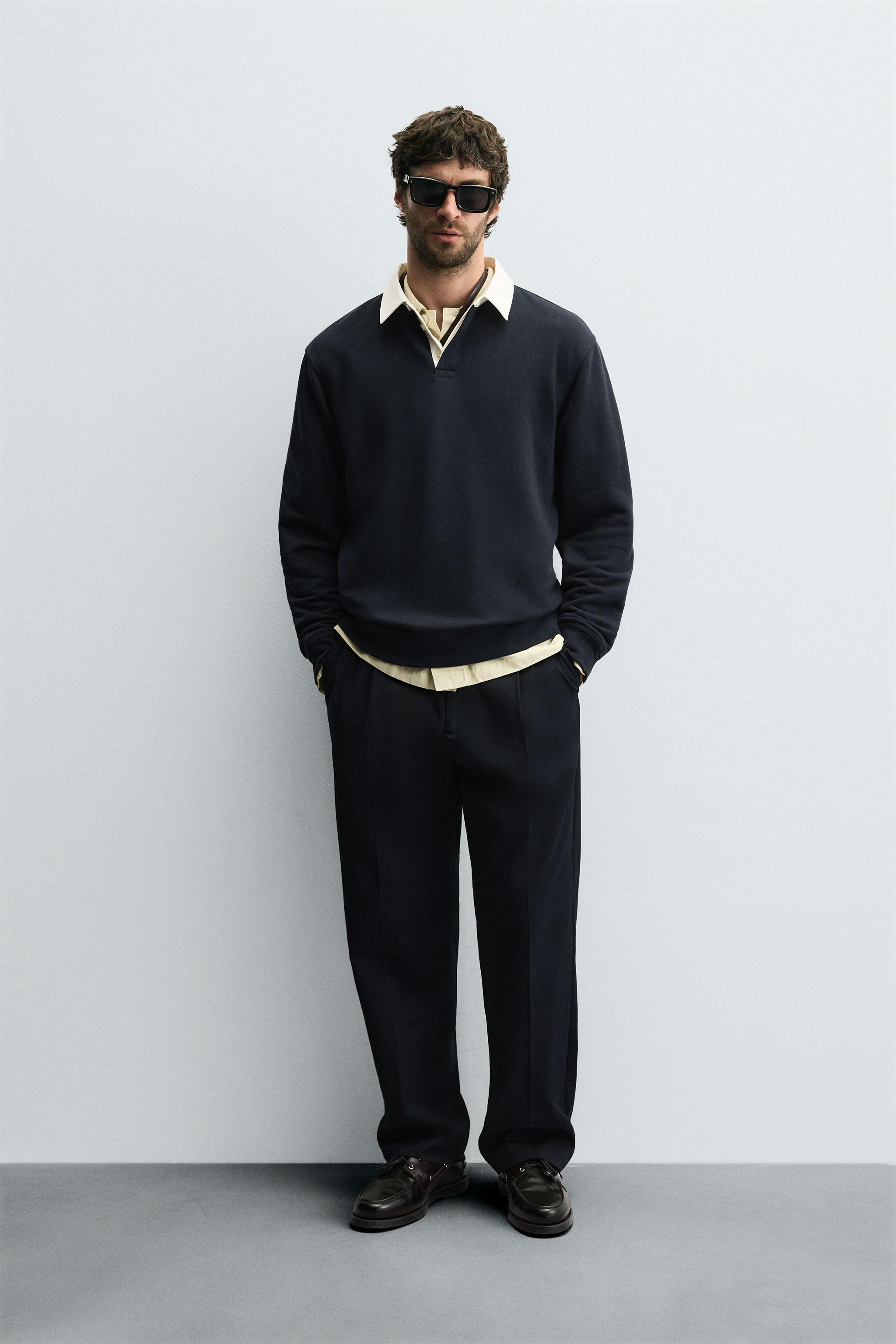 CONTRAST COLLAR POLO SWEATSHIRT