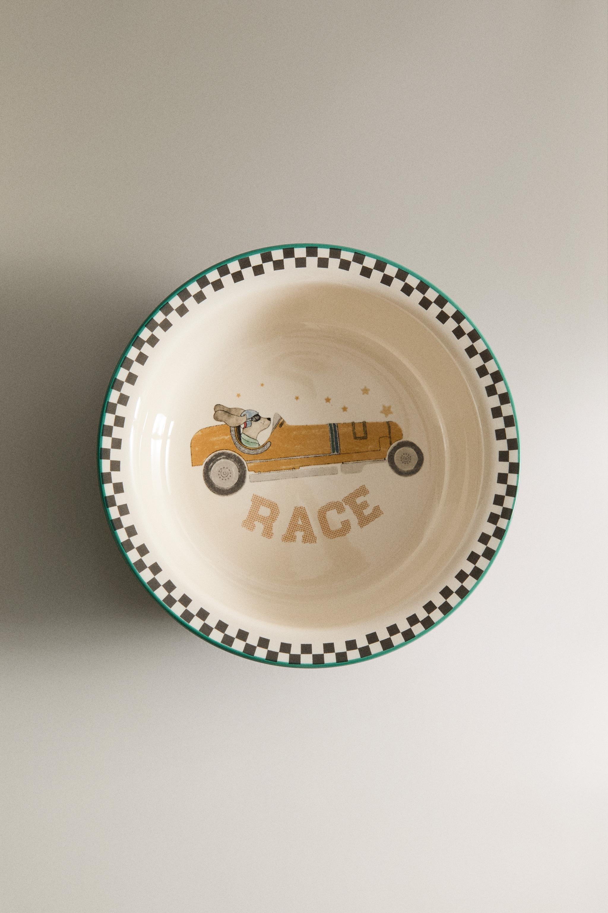 CHILDREN'S BOWL MADE OF CERAMIC WITH A RACING DOG DESIGN
