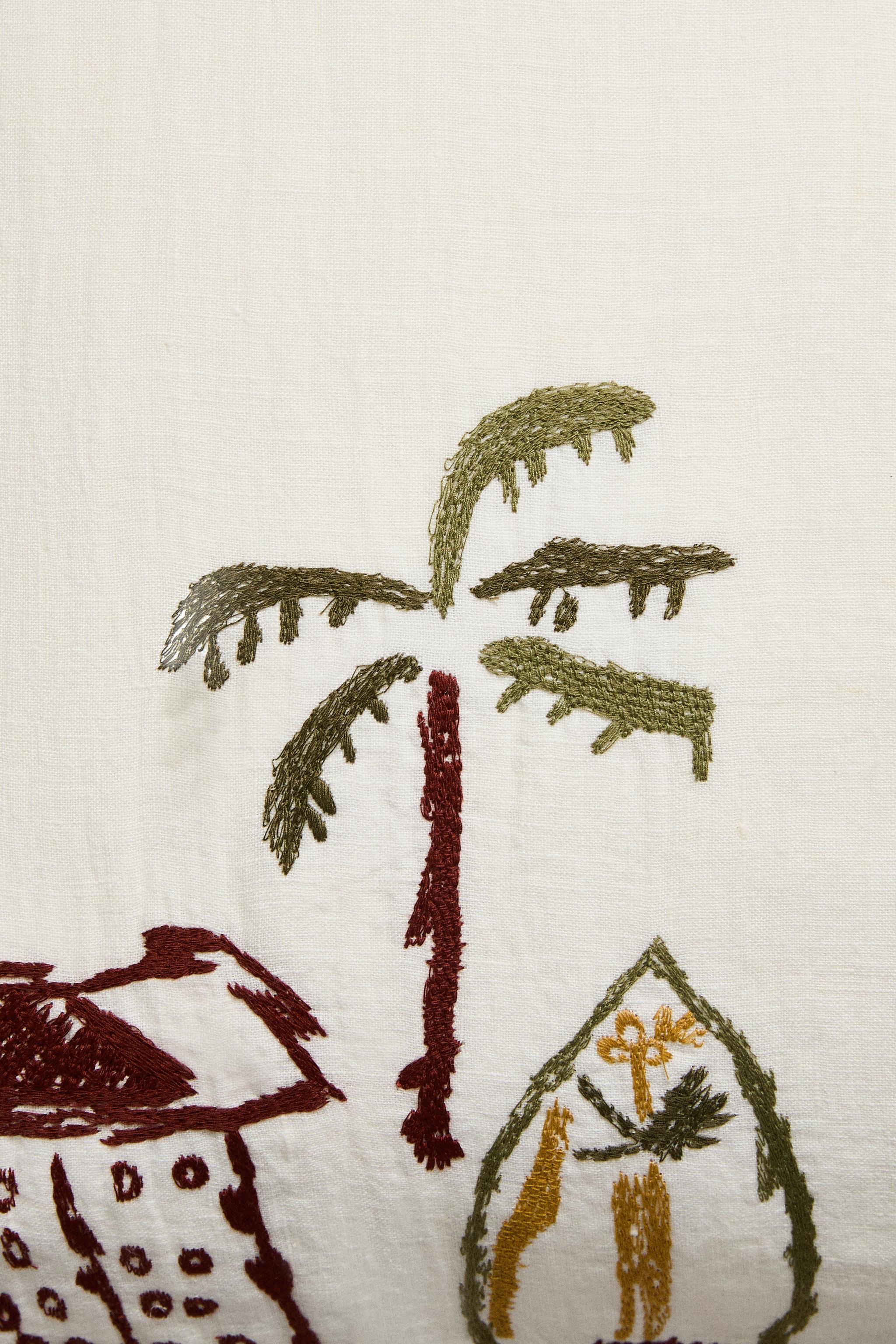 EMBROIDERED COASTAL THROW PILLOW COVER