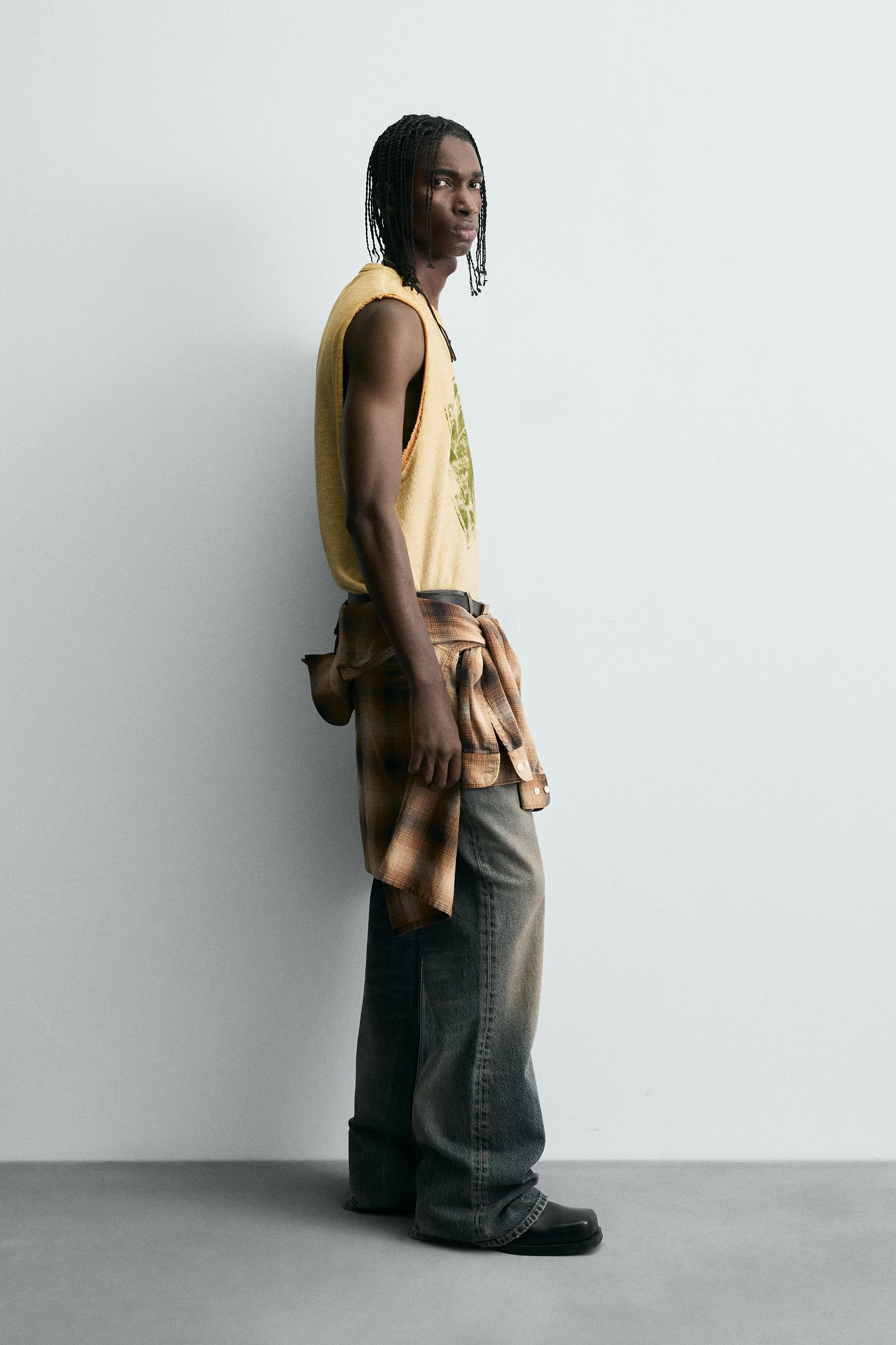 WASHED PRINT KNIT TANK TOP