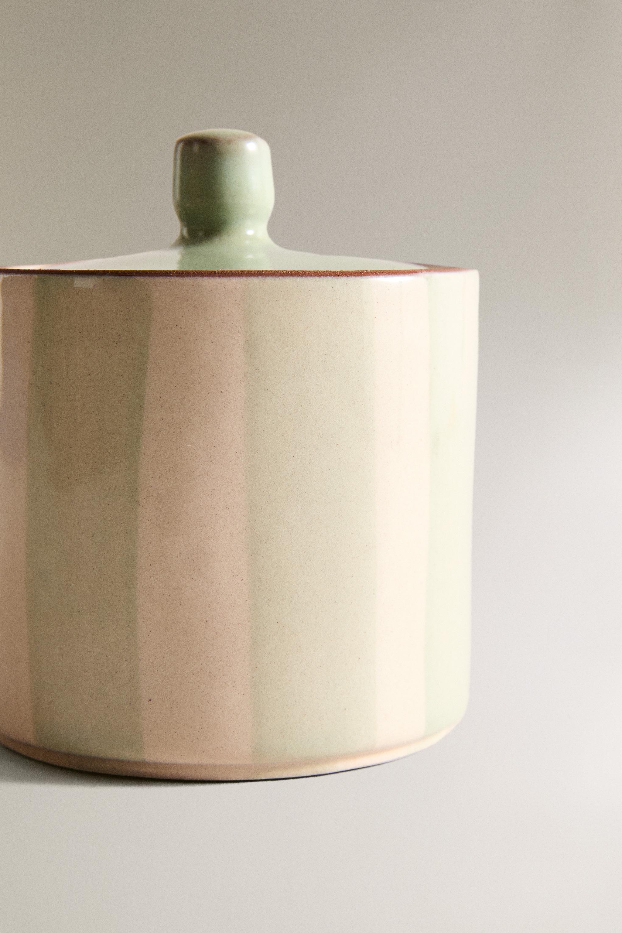 STRIPED CERAMIC BATHROOM JAR