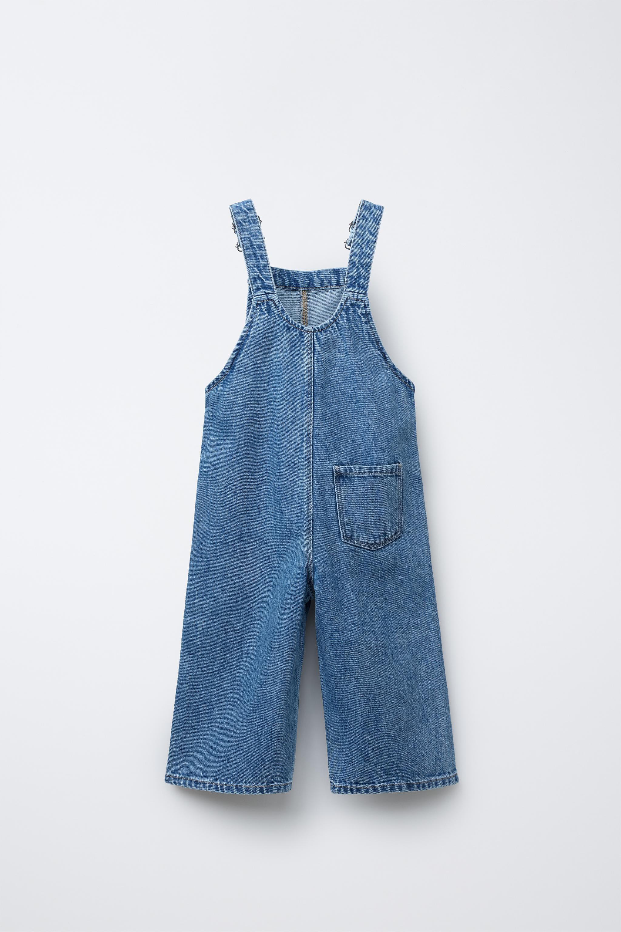 WAVY & FLORAL EMBROIDERED DENIM OVERALLS