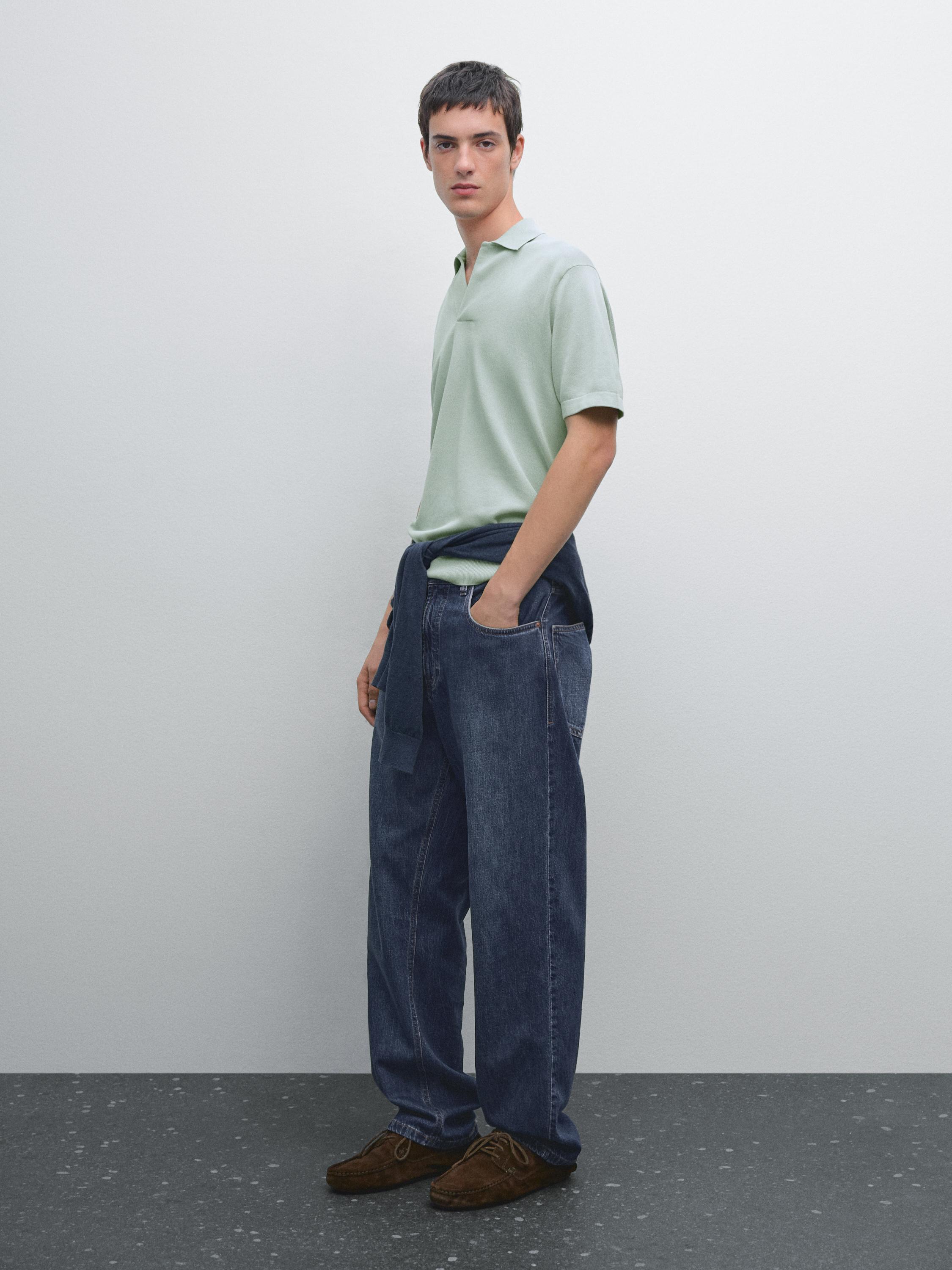 Knit V-neck polo shirt