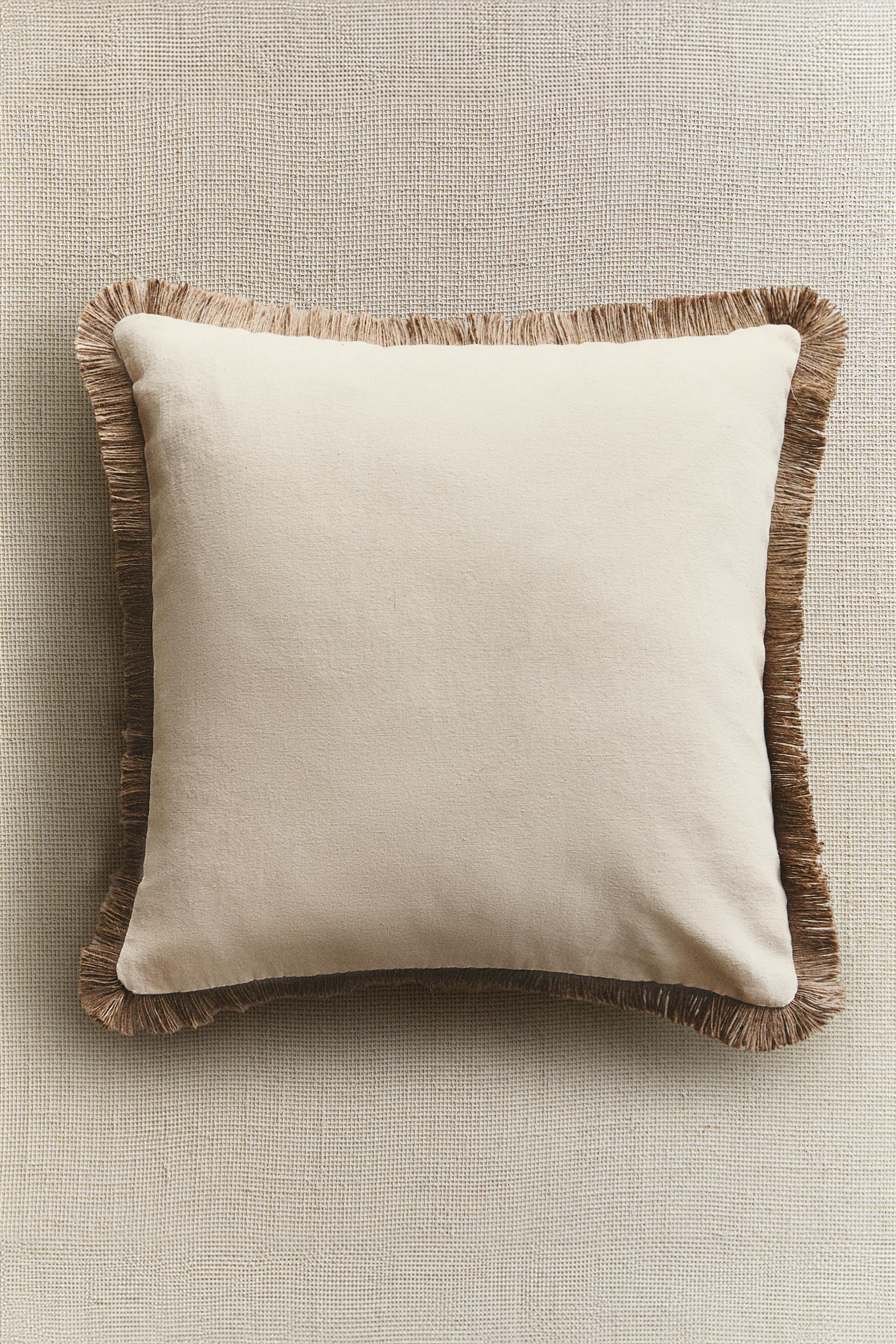 FRINGED JUTE THROW PILLOW COVER