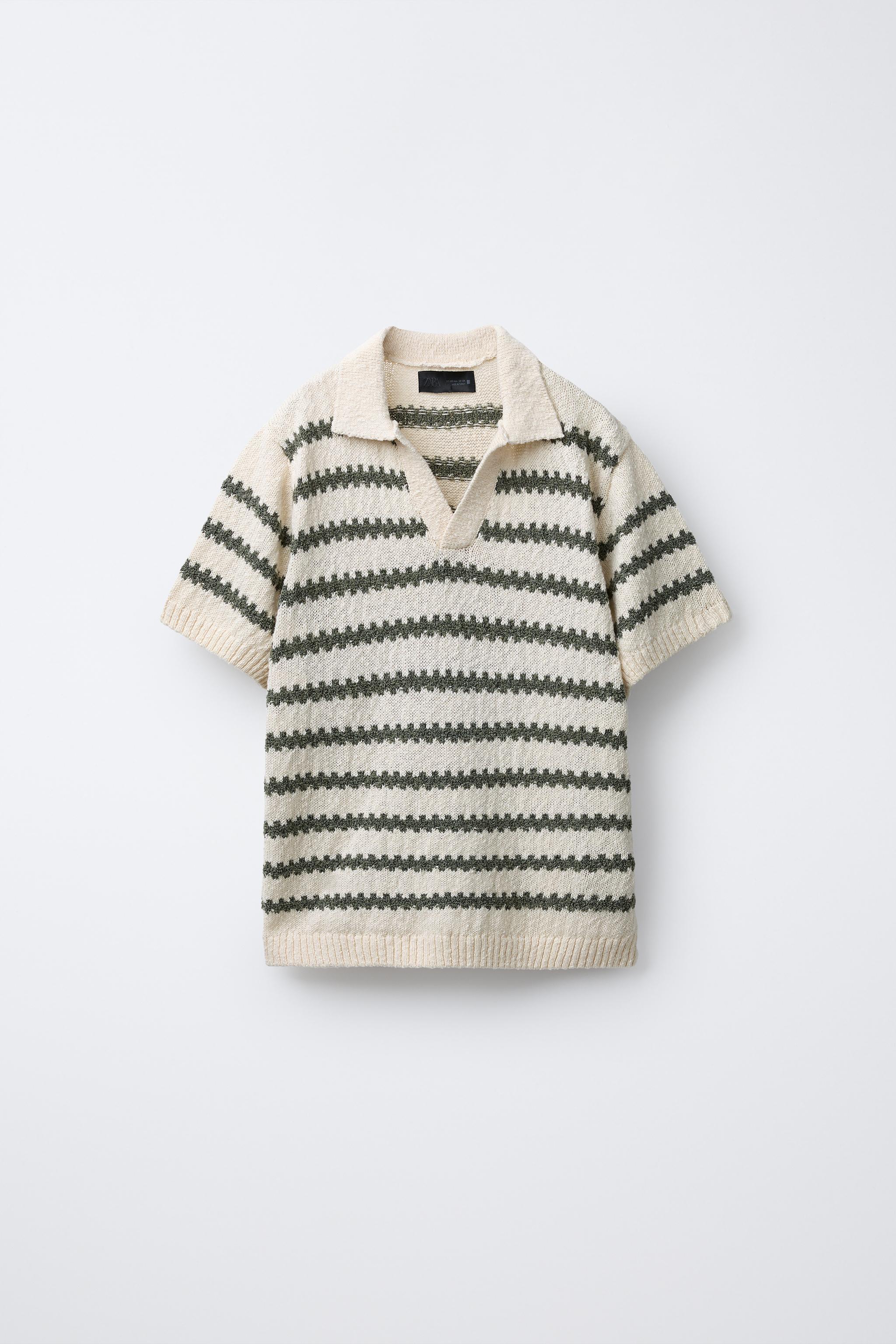 STRIPED CROCHET KNIT POLO SHIRT