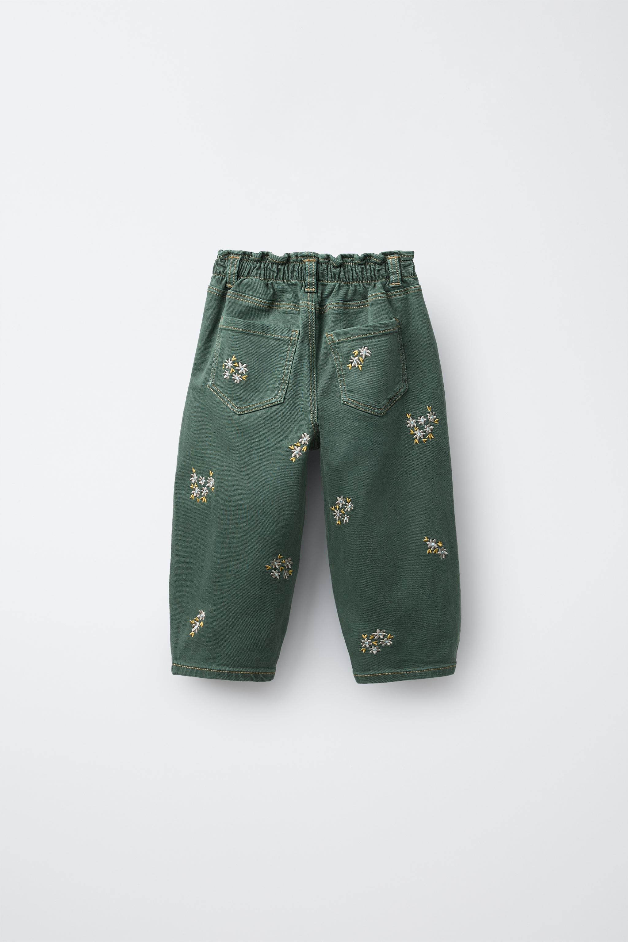 EMBROIDERED FLORAL TWILL BAGGY PANTS
