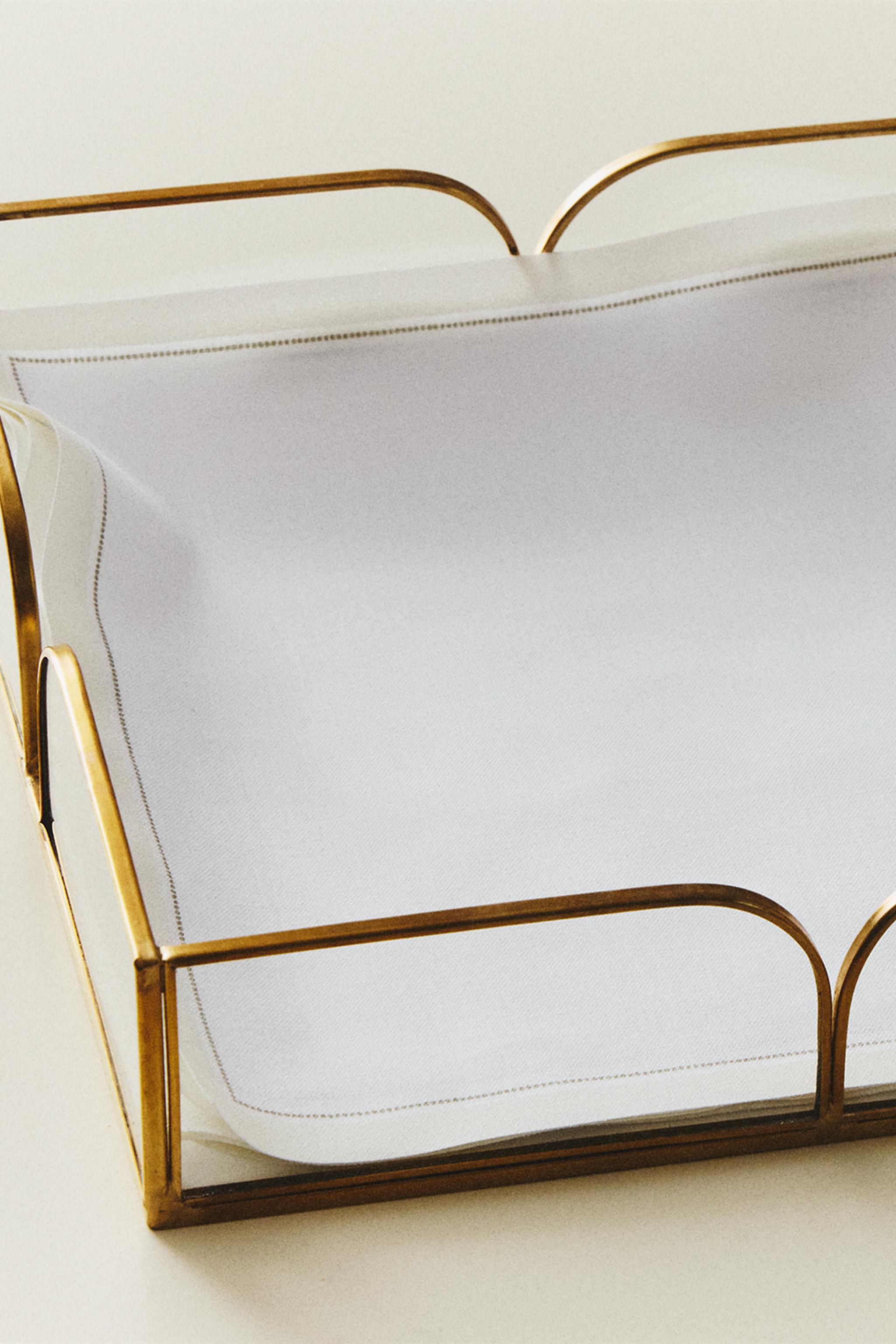 GLASS NAPKIN HOLDER WITH METAL TRIM