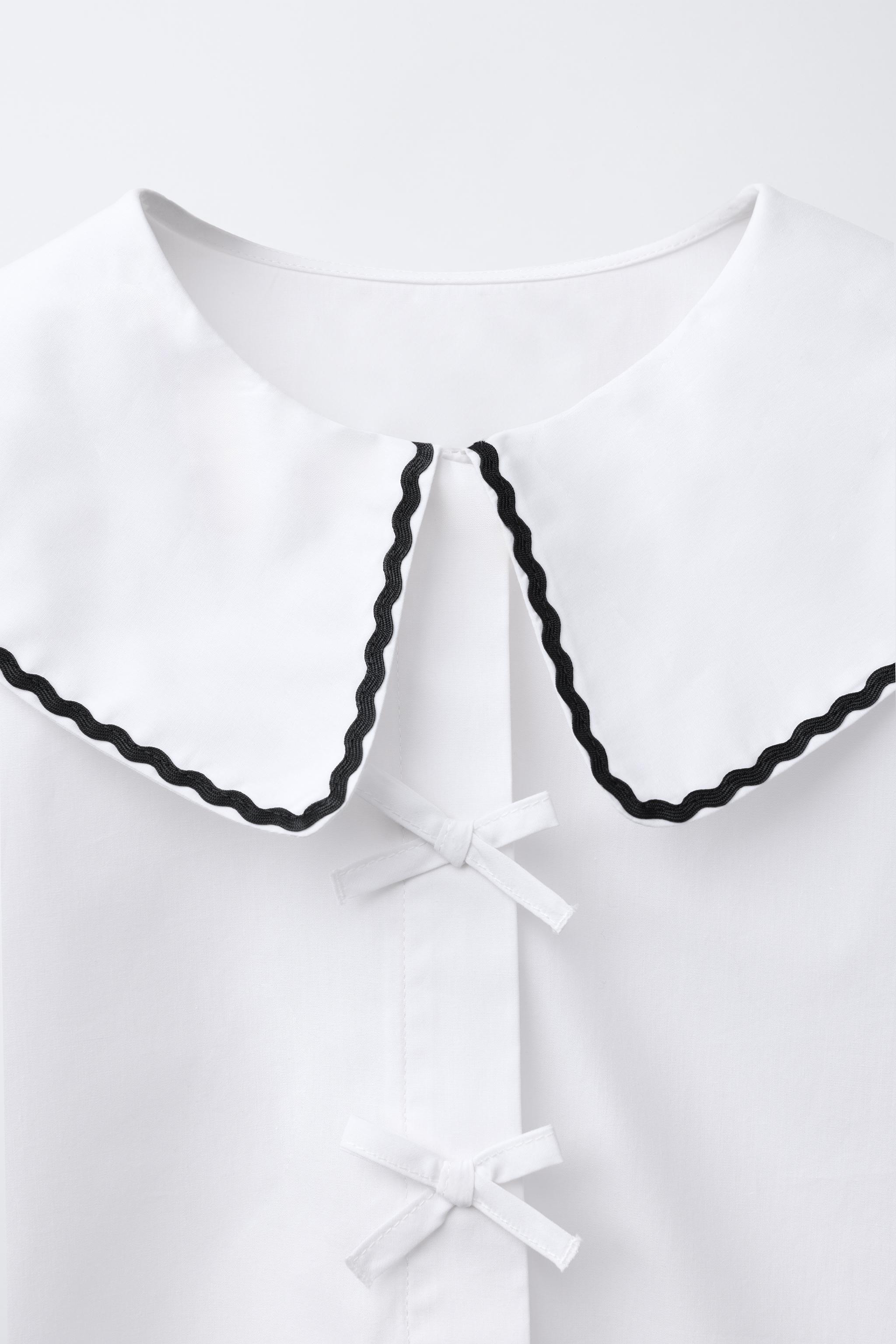 PICOT TRIM PETER PAN COLLAR SHIRT