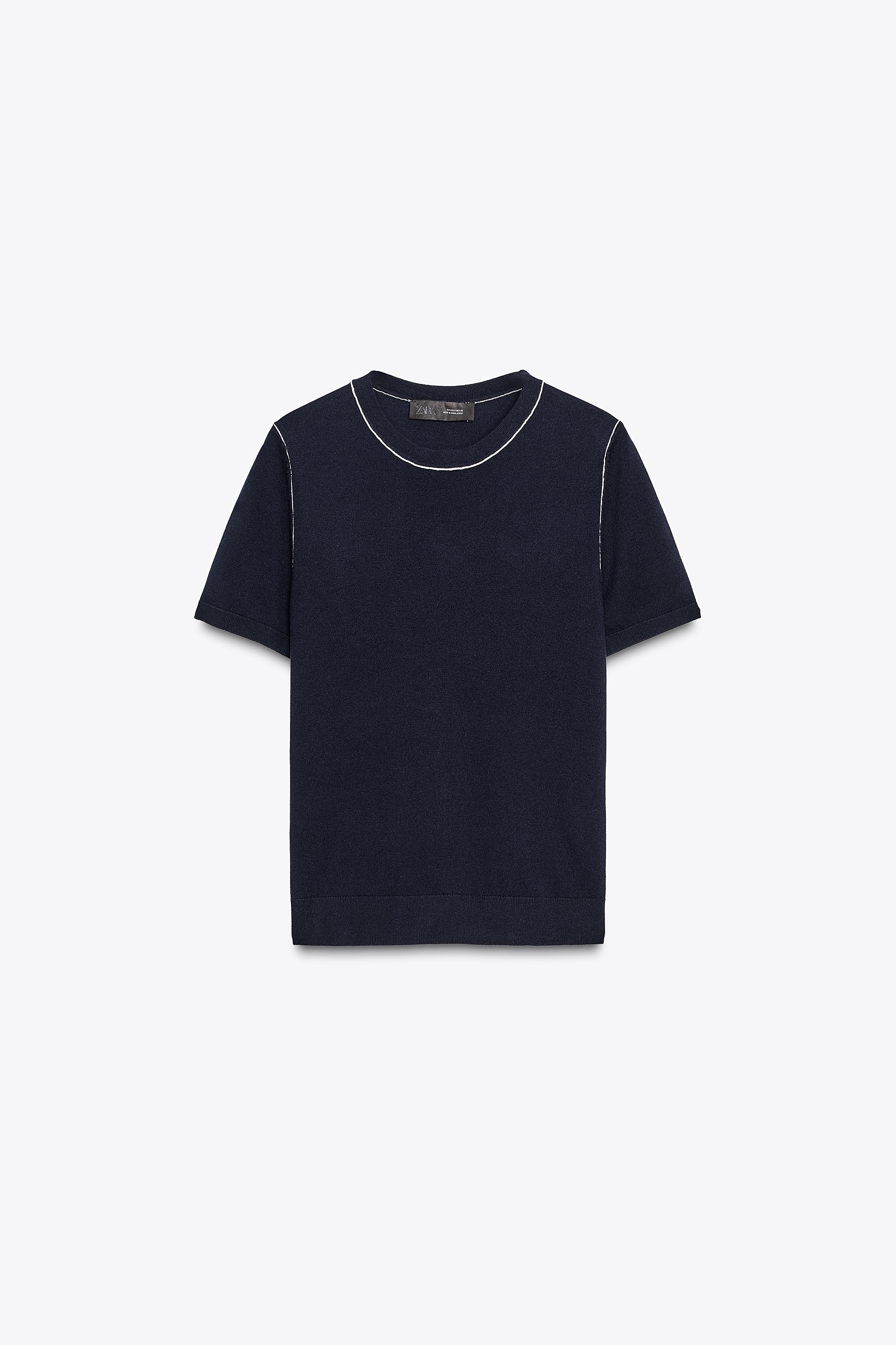 CONTRAST TRIM KNIT SHORT SLEEVE TOP