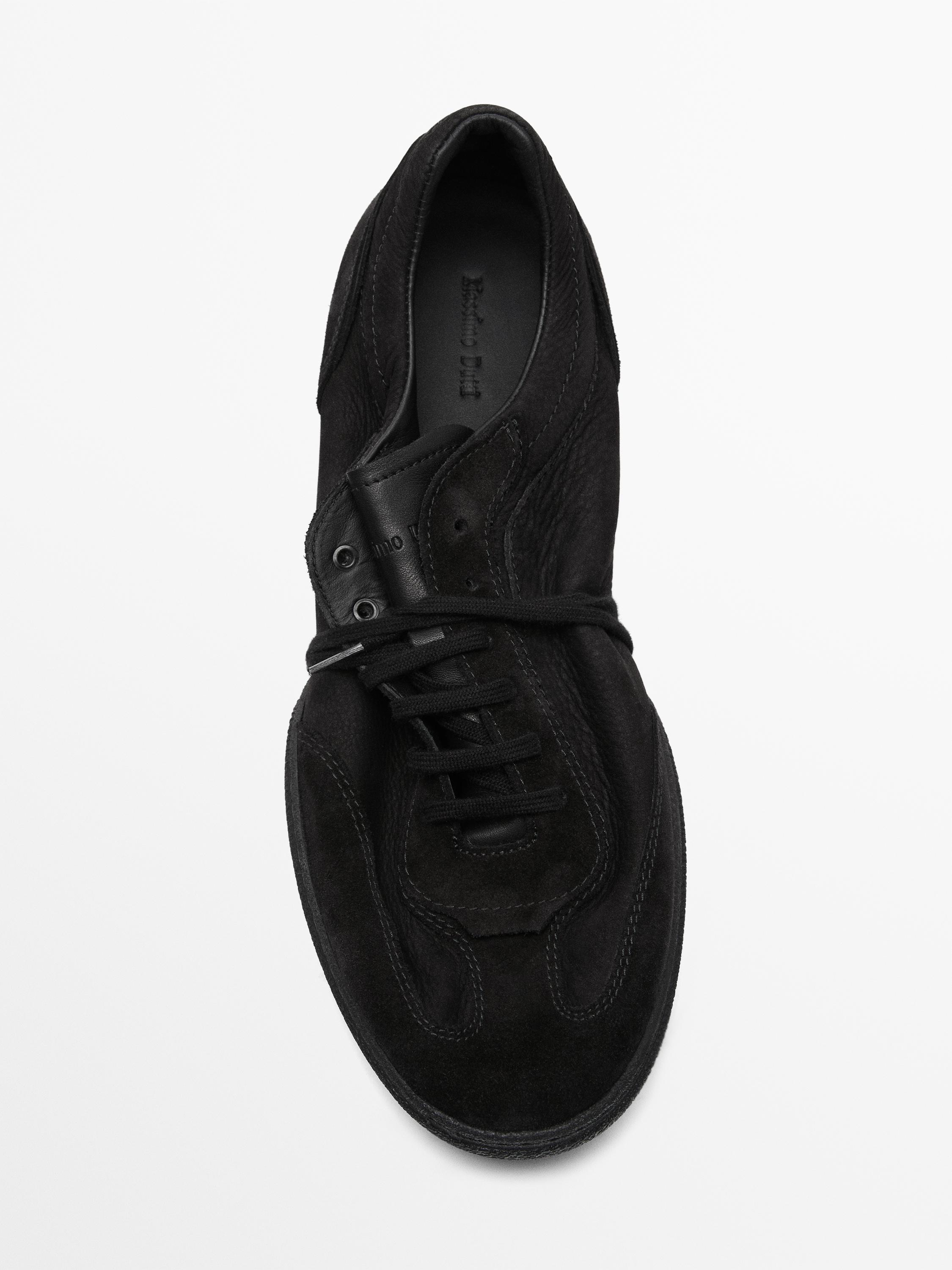 Split leather trainers with contrast soles