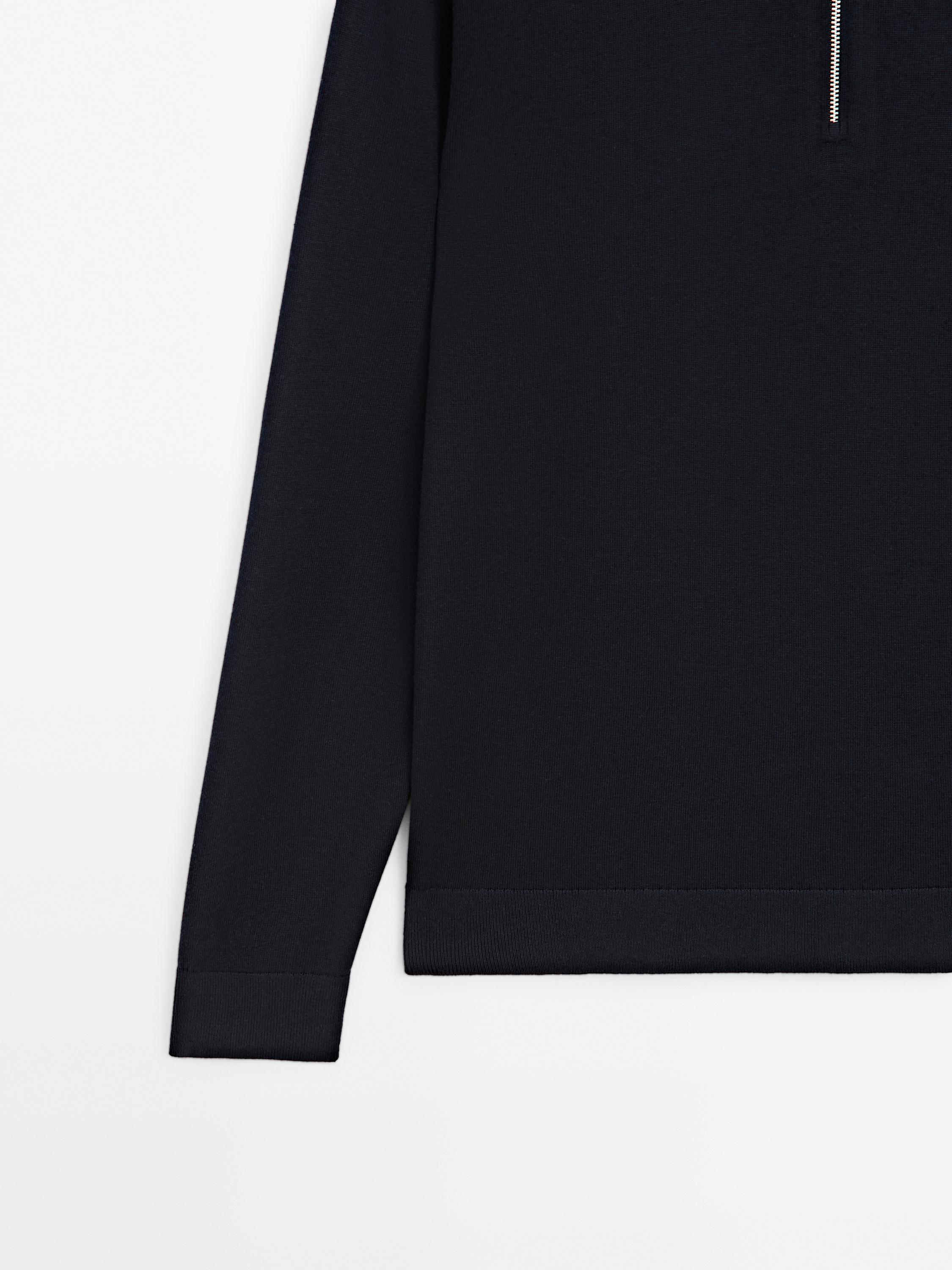 Knit polo sweater with zip