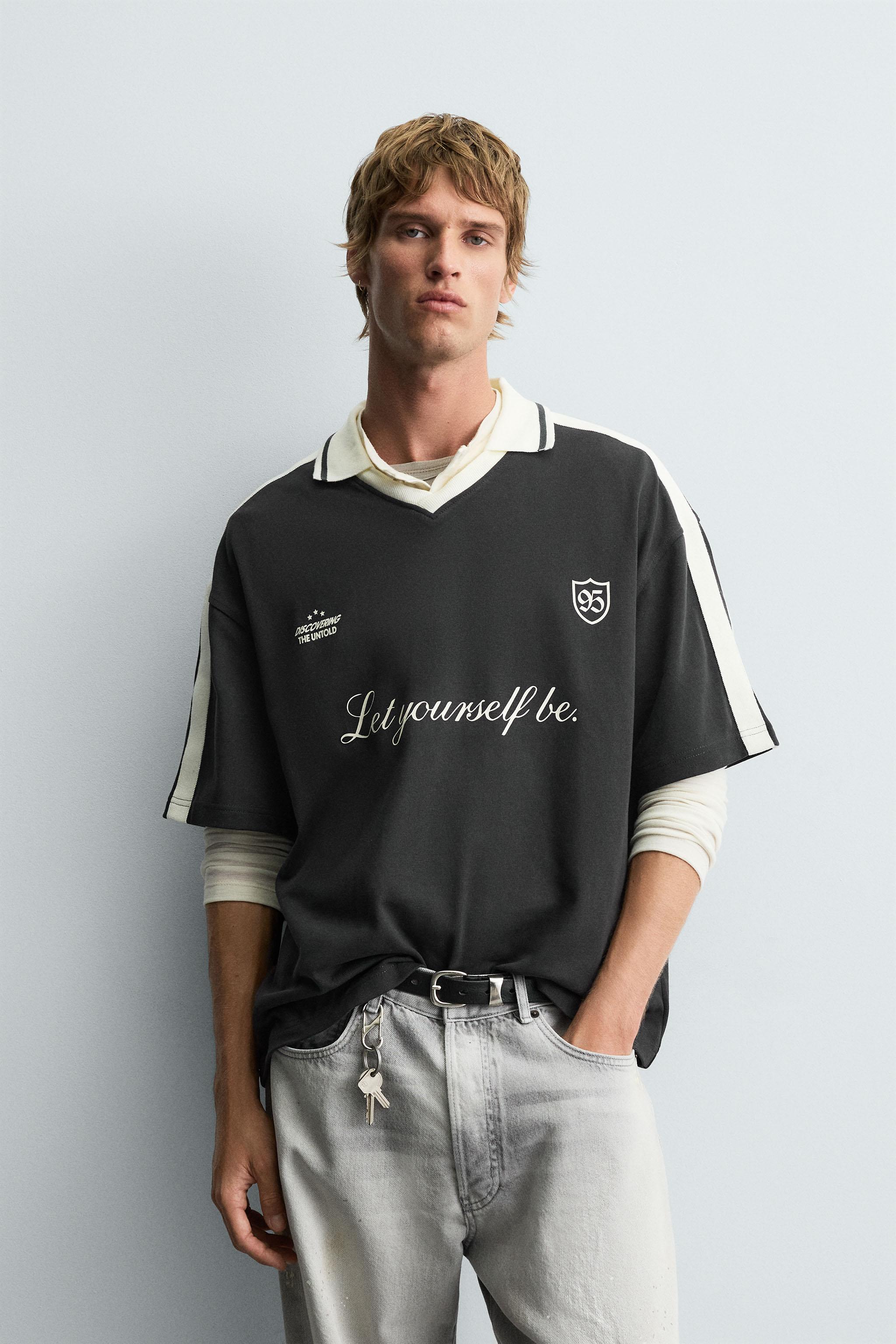 RETRO FOOTBALL PRINT POLO SHIRT