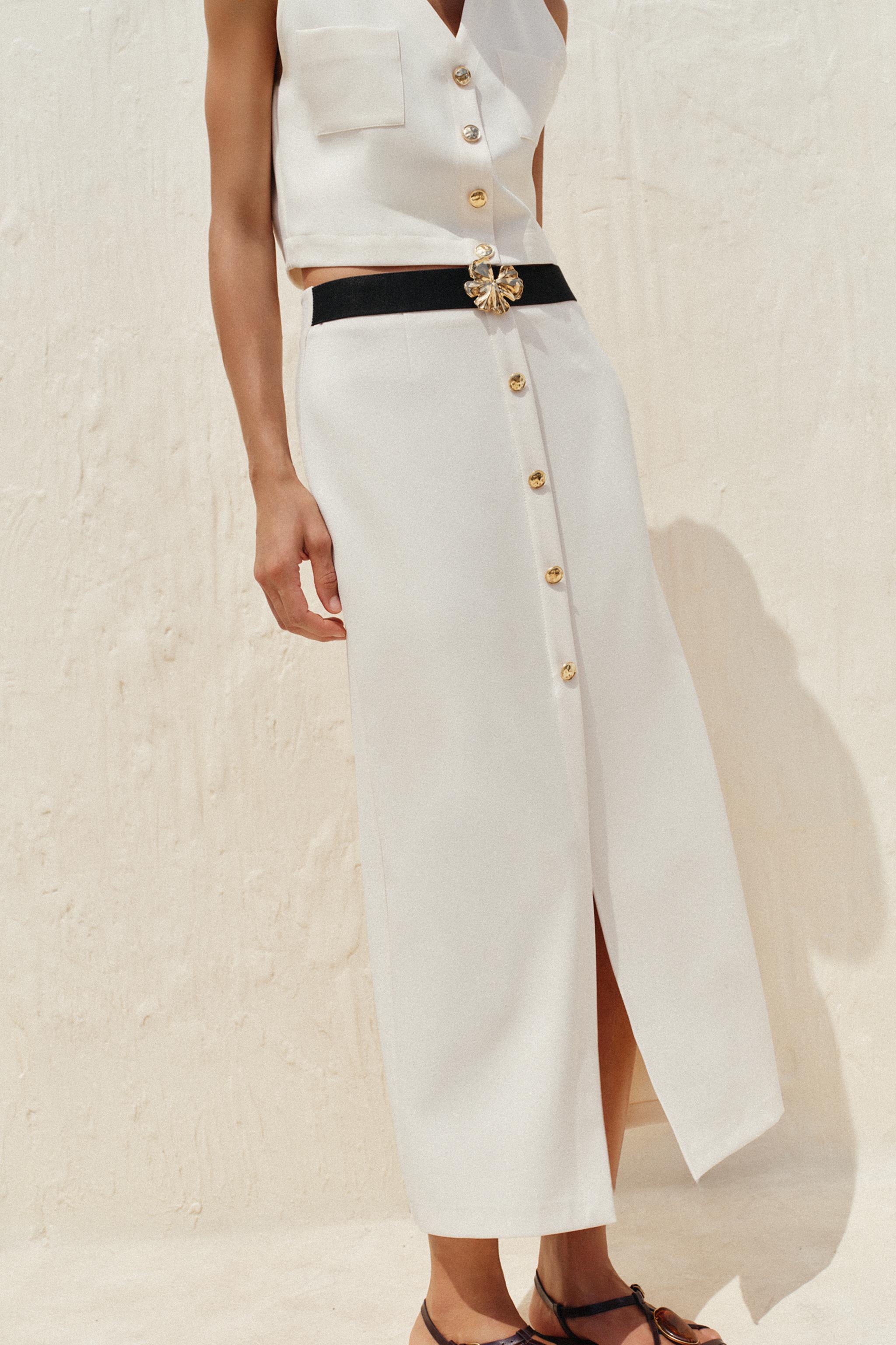 CREPE MIDI SKIRT WITH BELT
