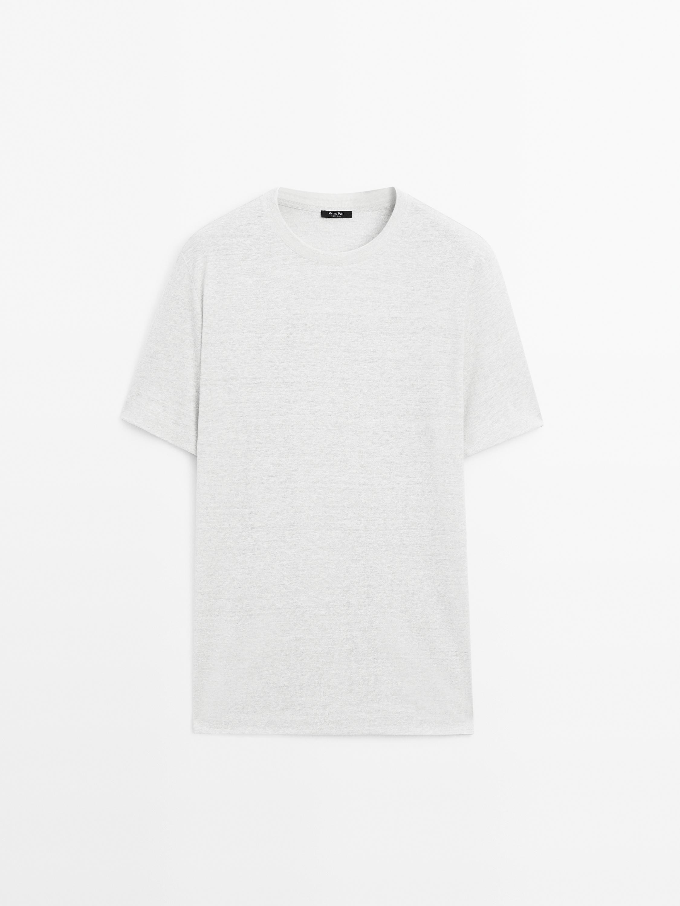 Linen blend contrast knit T-shirt