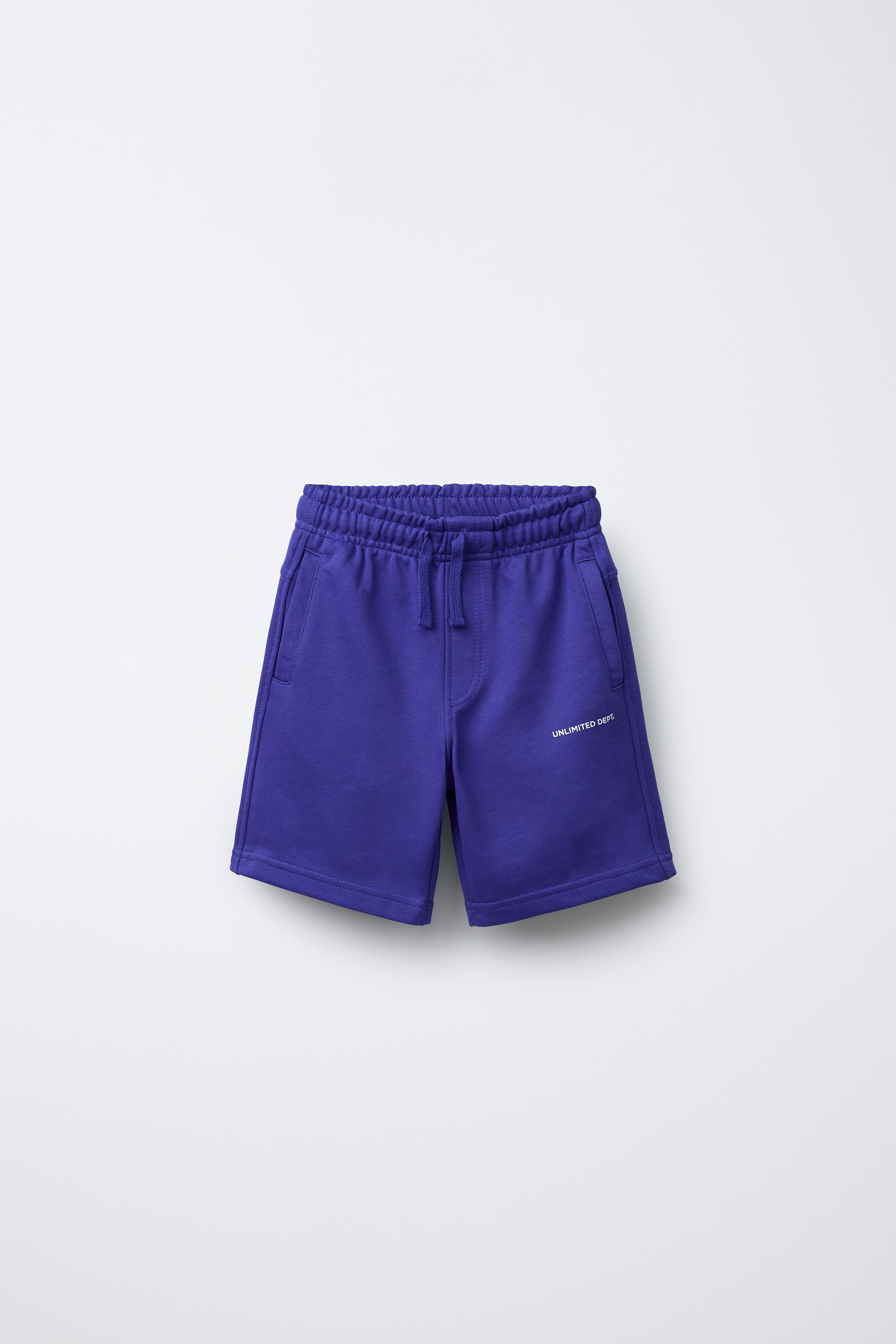 STRAIGHT FIT EMBOSSED TEXT TERRY SHORTS
