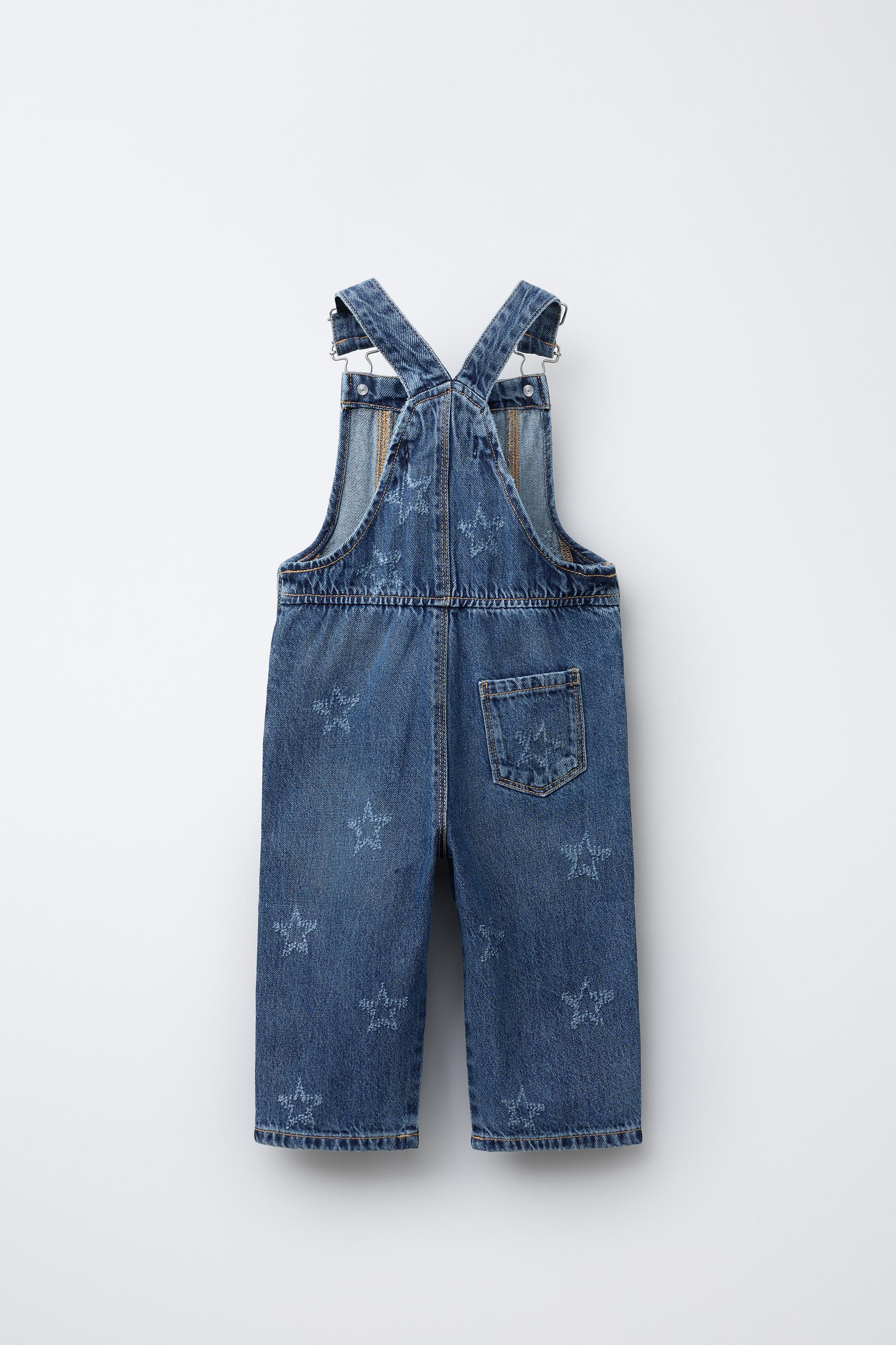 EMBROIDERED STAR DENIM LONG OVERALLS