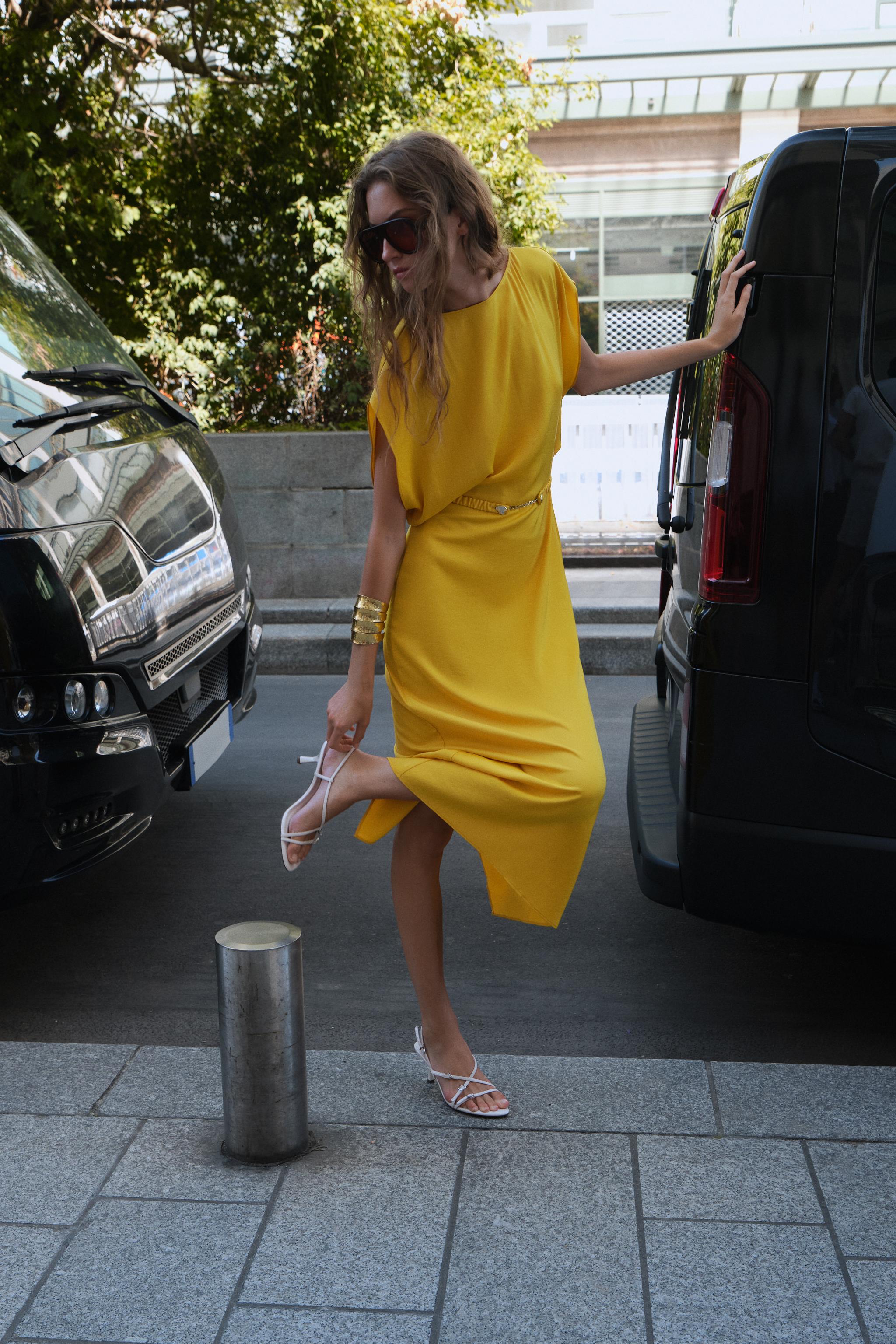 BELTED SATIN EFFECT MIDI DRESS