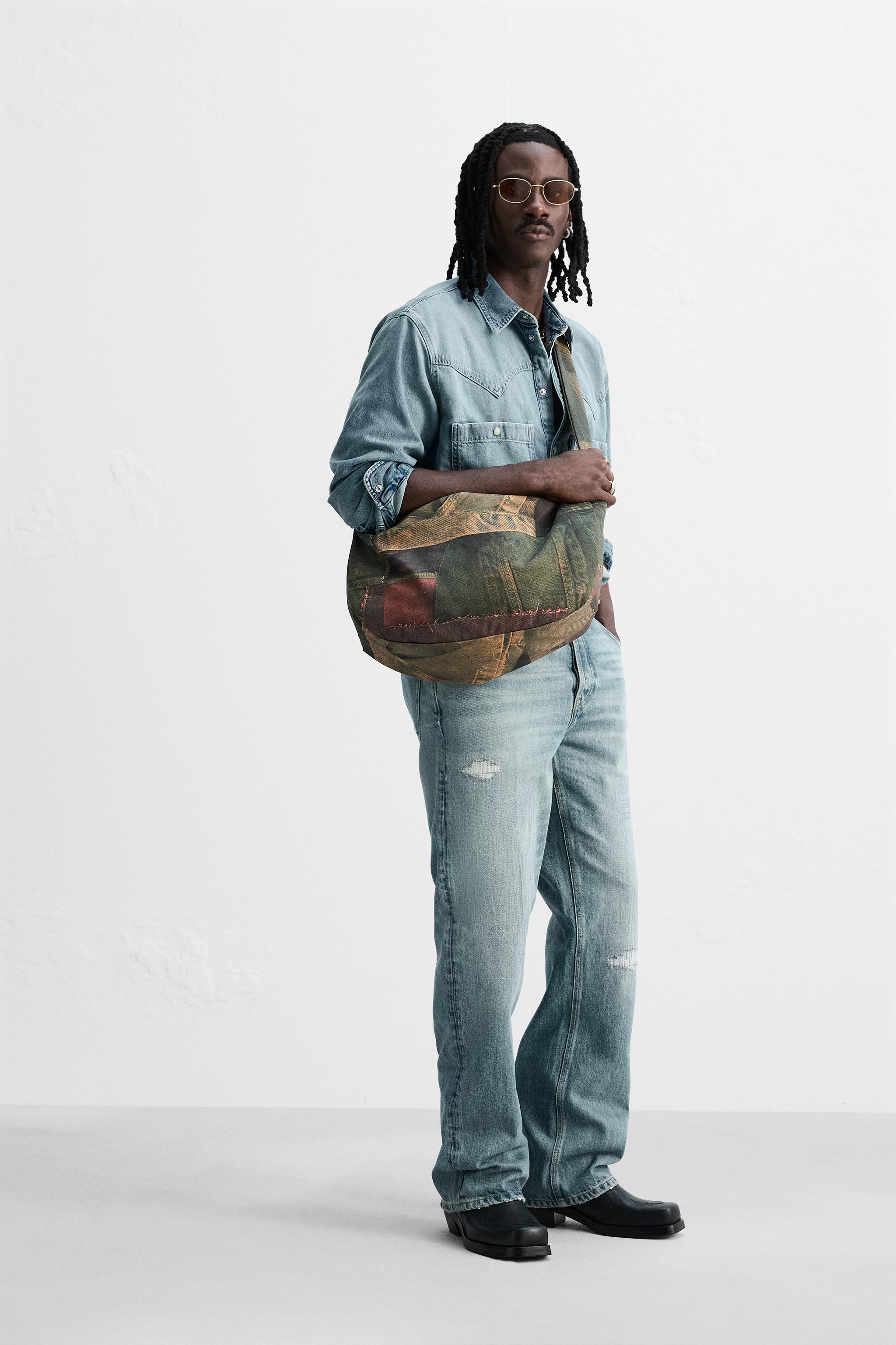 DENIM PRINT SHOULDER BAG