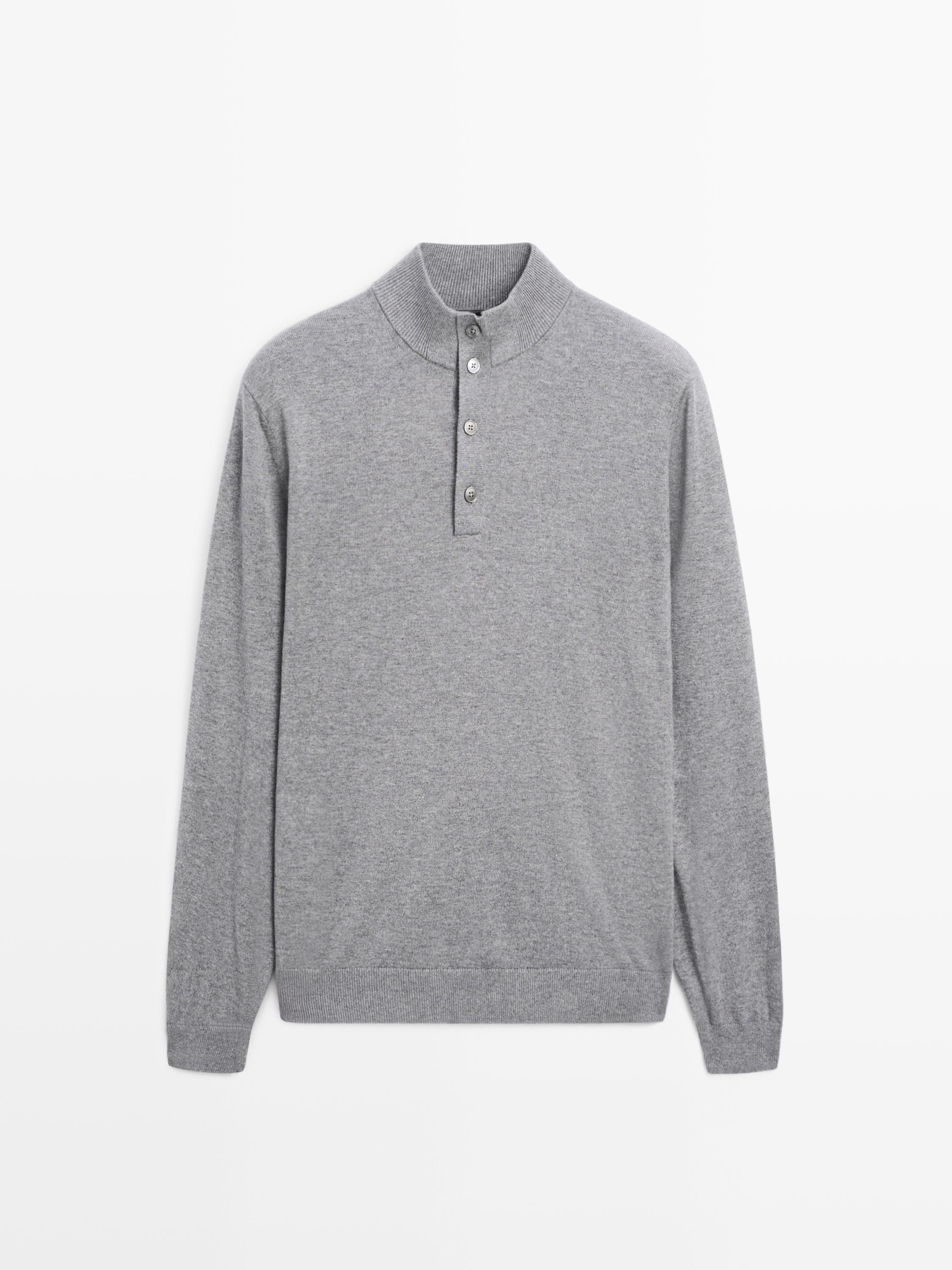 Knit sweater with mock button neck