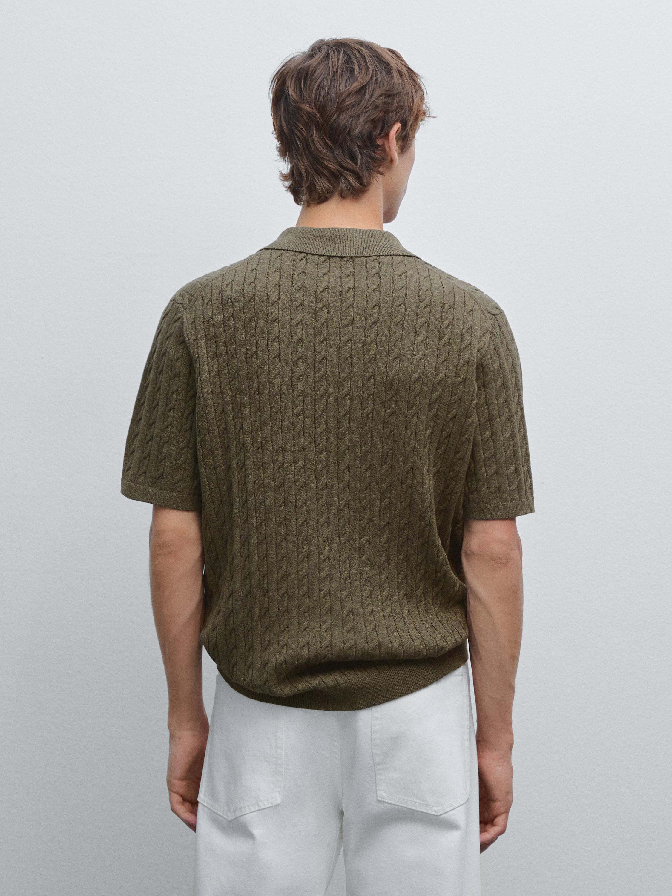Cable-knit polo shirt