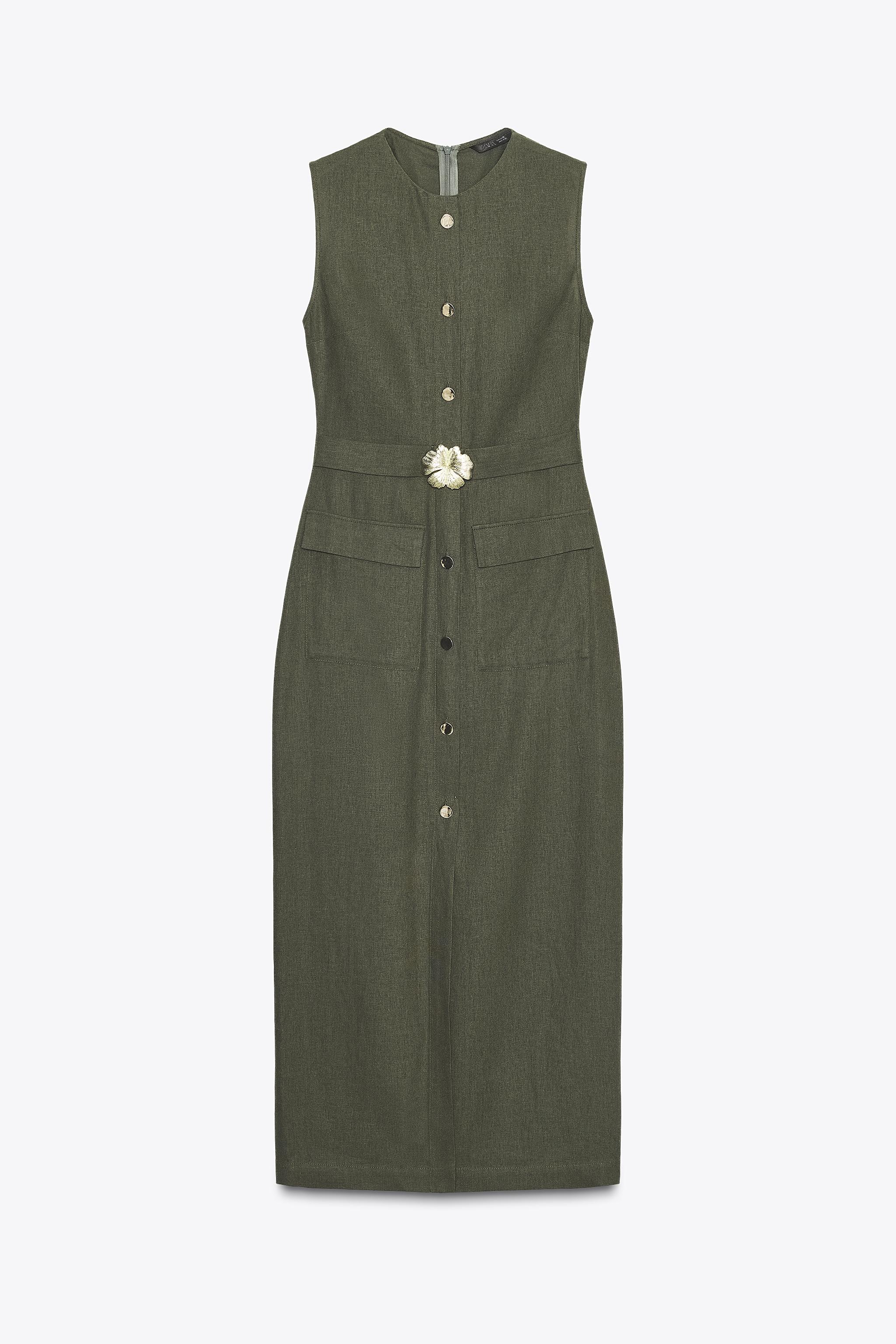 LINEN BELTED MIDI DRESS