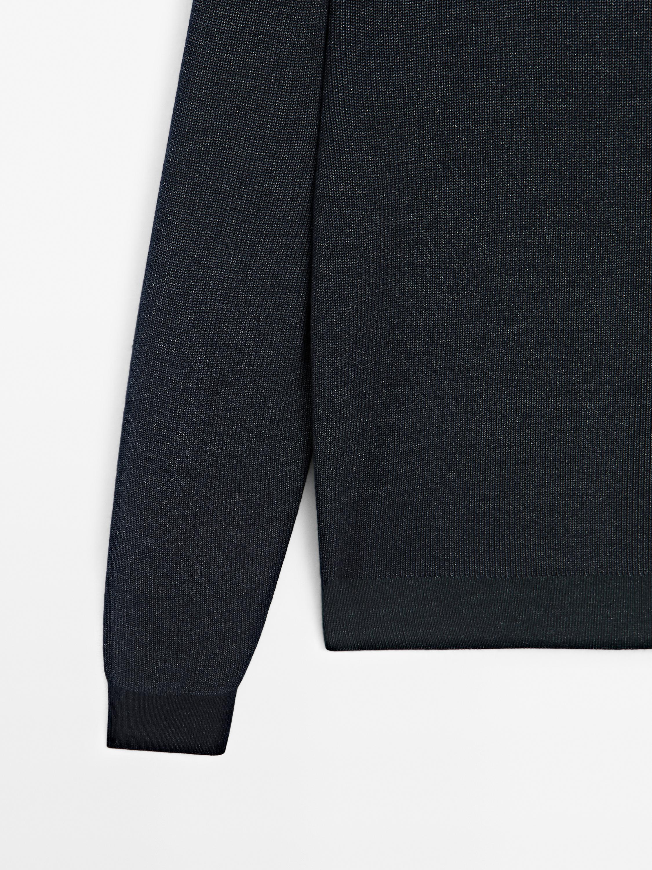 Denim-effect knit sweater