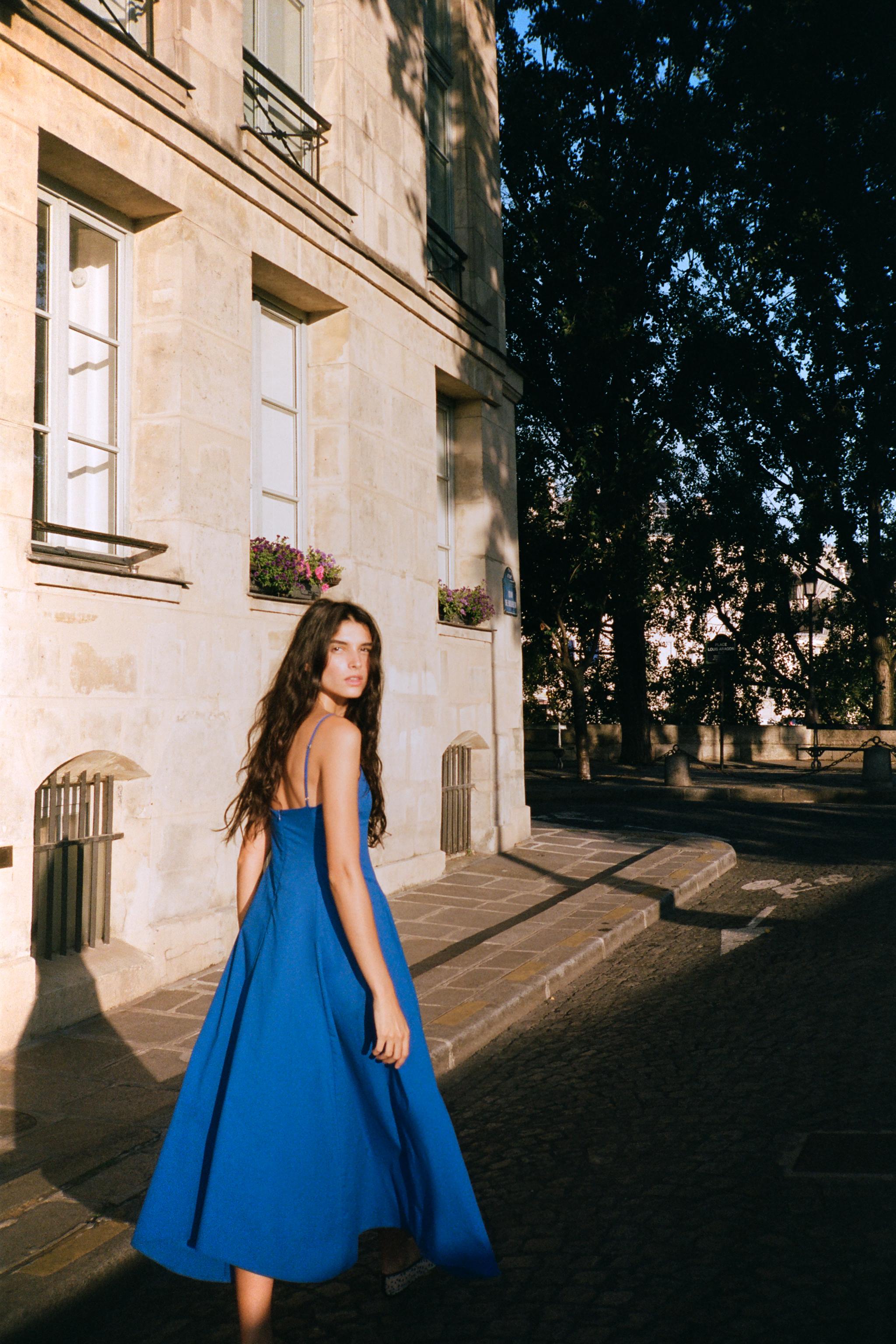 ASYMMETRIC POPLIN MIDI DRESS