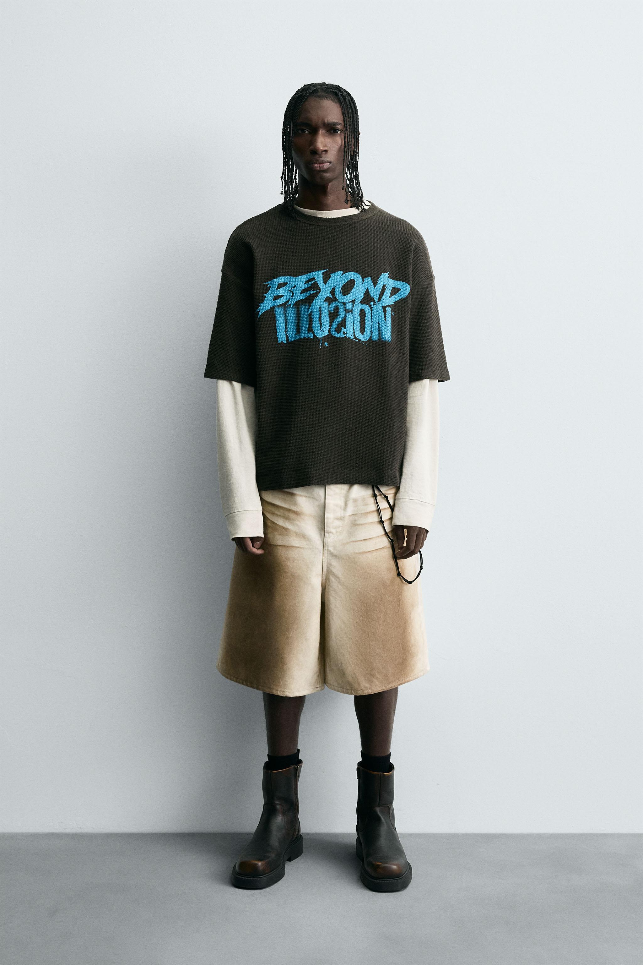 CONTRAST PRINT KNIT T-SHIRT