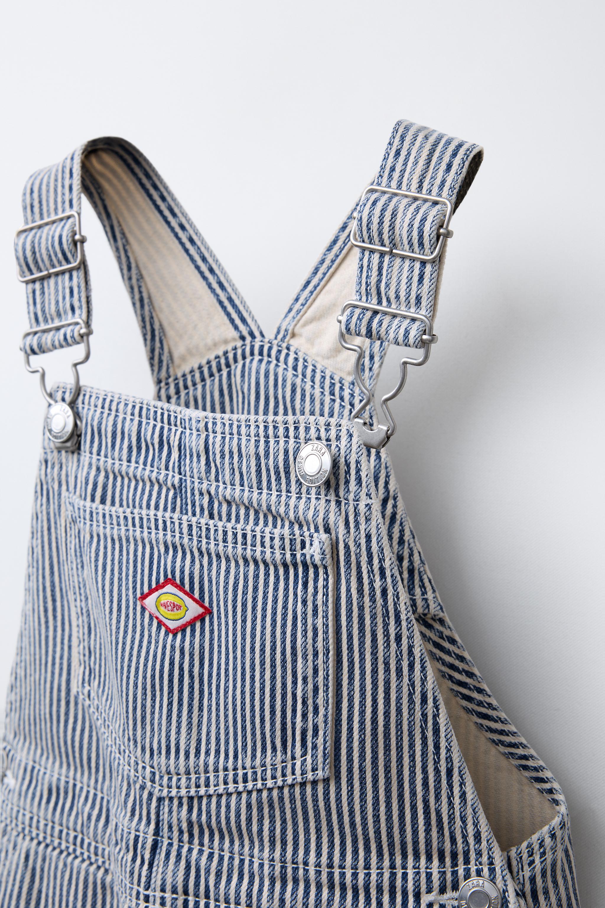 STRIPED TWILL OVERALL SHORTS