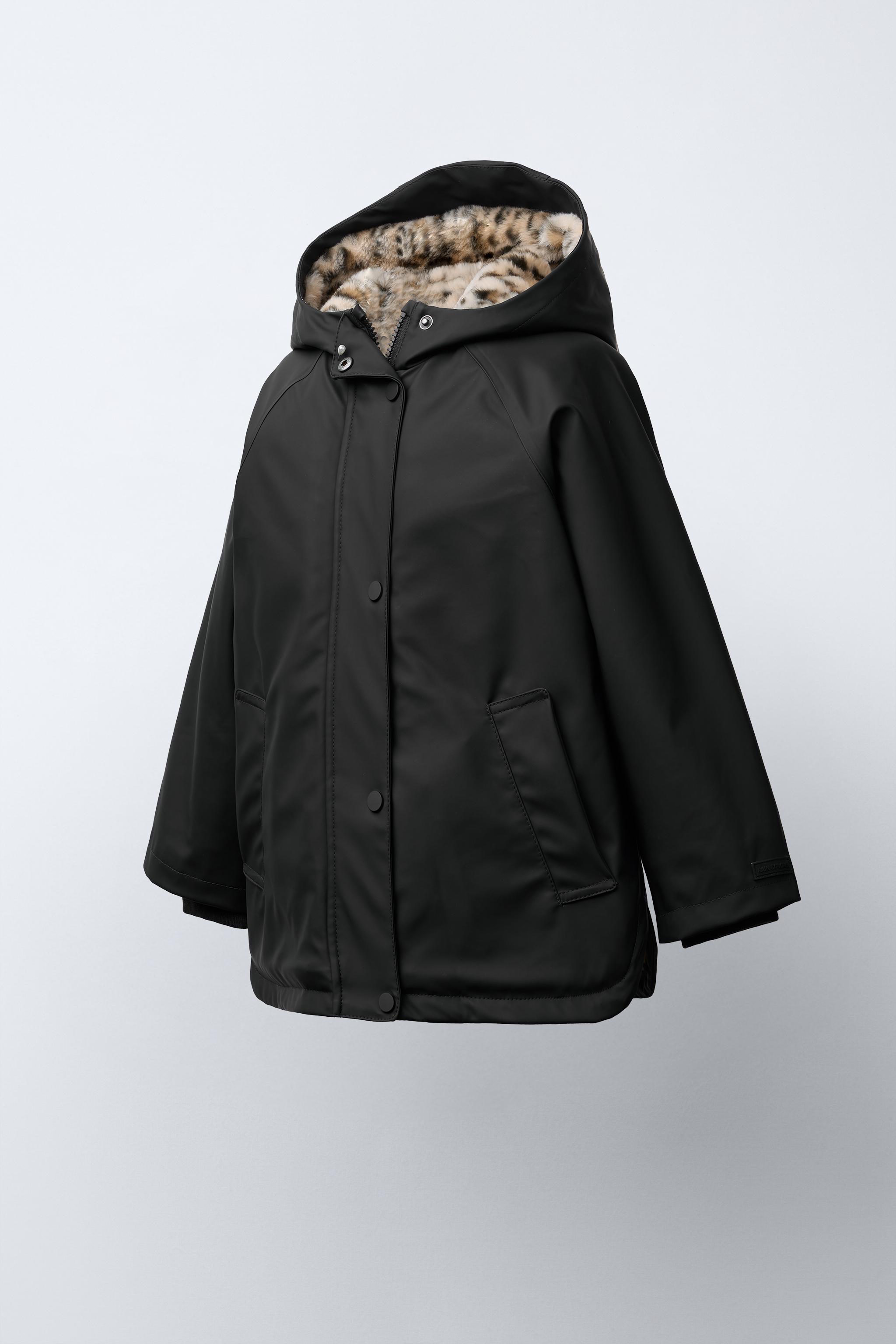 WATER REPELLENT COATED FAUX FUR ANIMAL PRINT JACKET