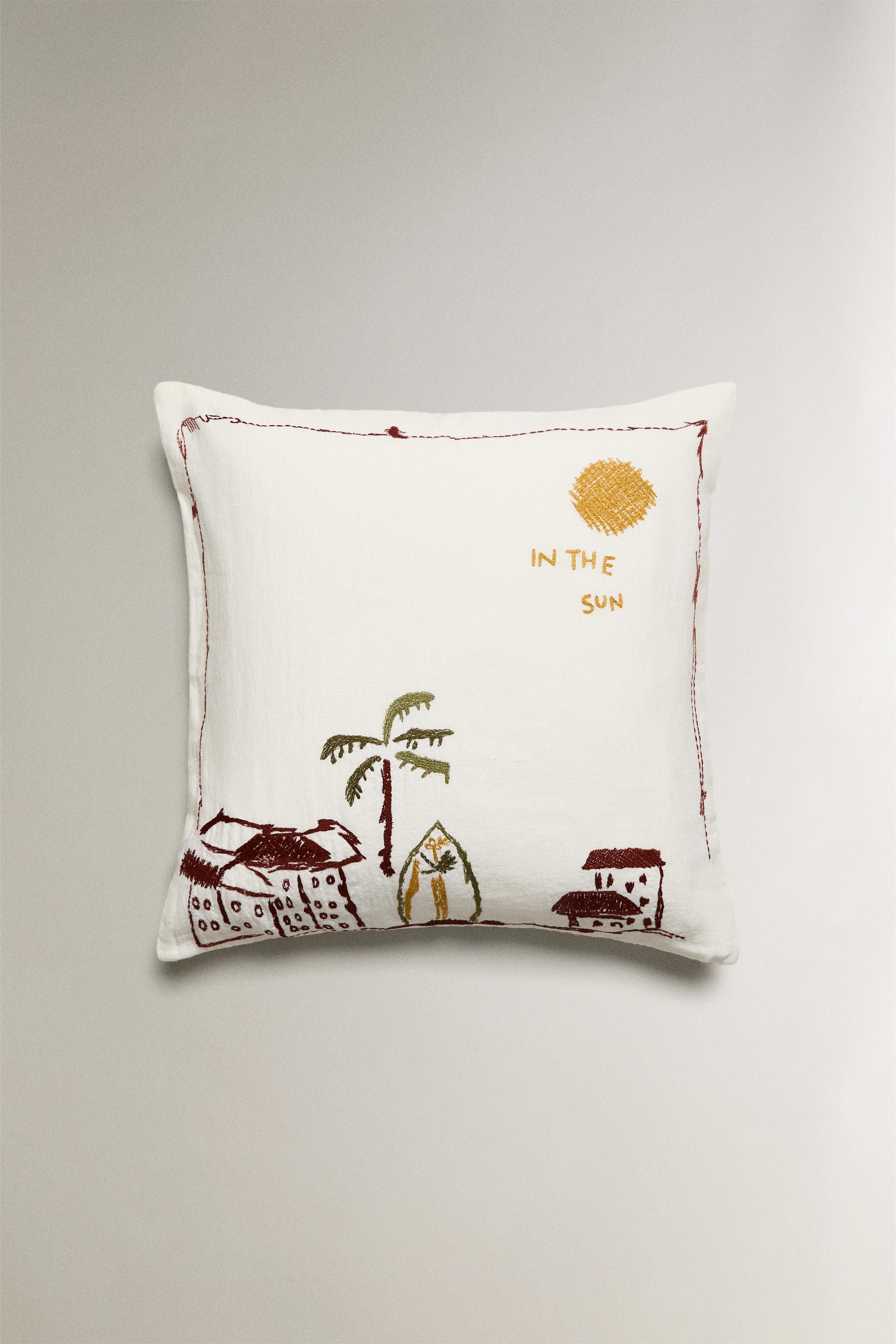 EMBROIDERED COASTAL THROW PILLOW COVER