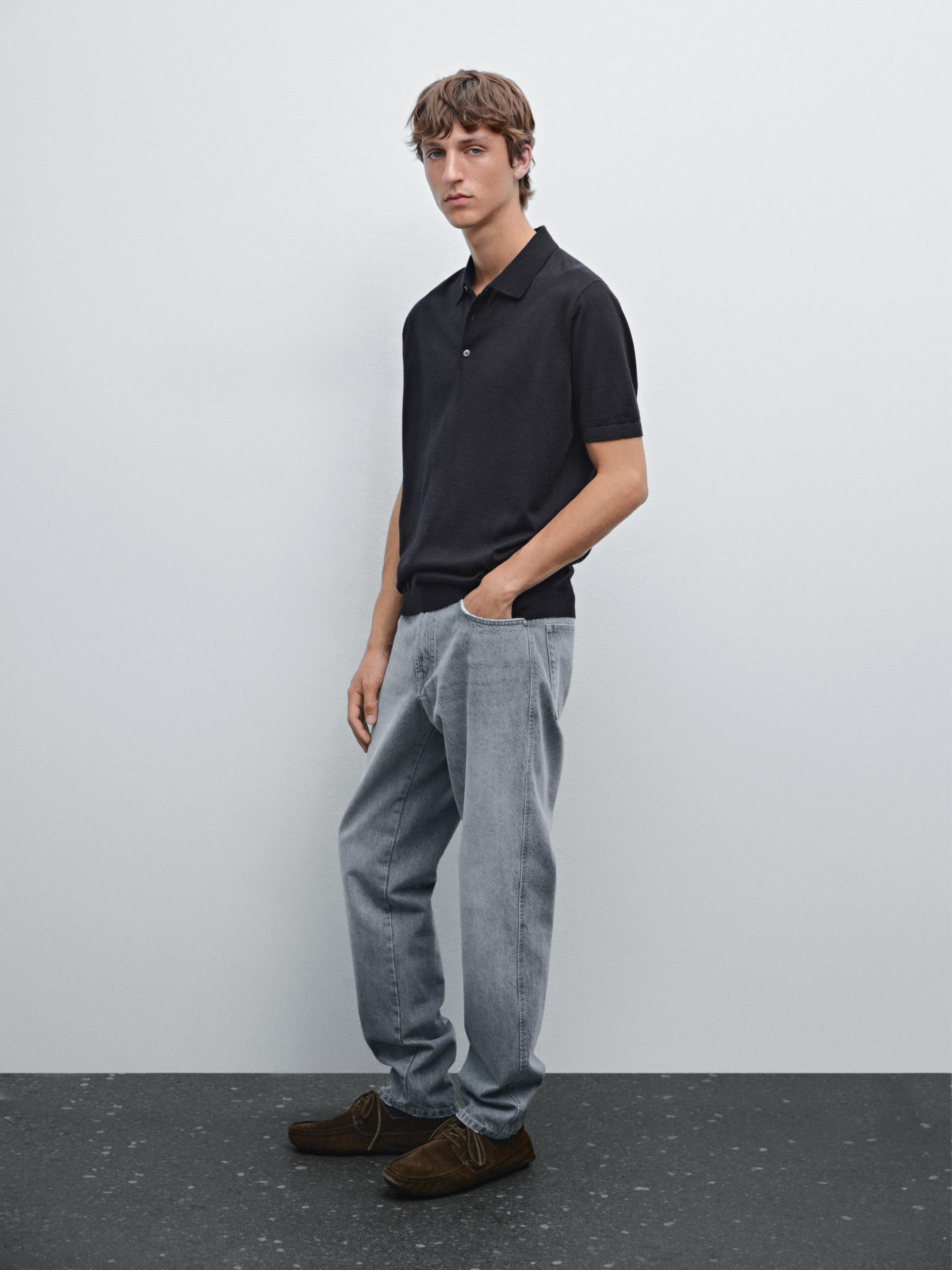 Short sleeve wool blend knit polo shirt