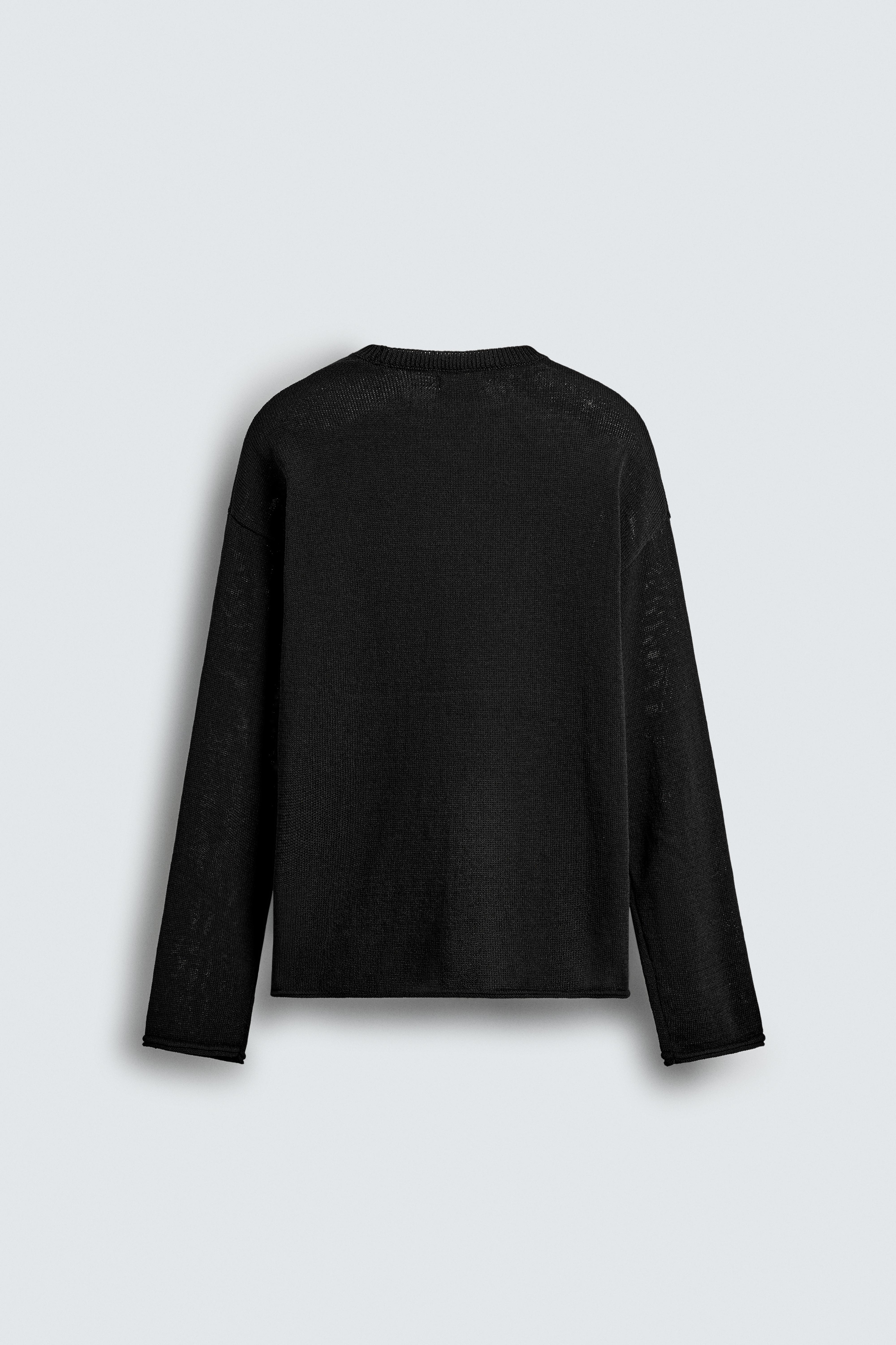 TEXTURED KNIT SWEATER WITH ROLLED TRIM