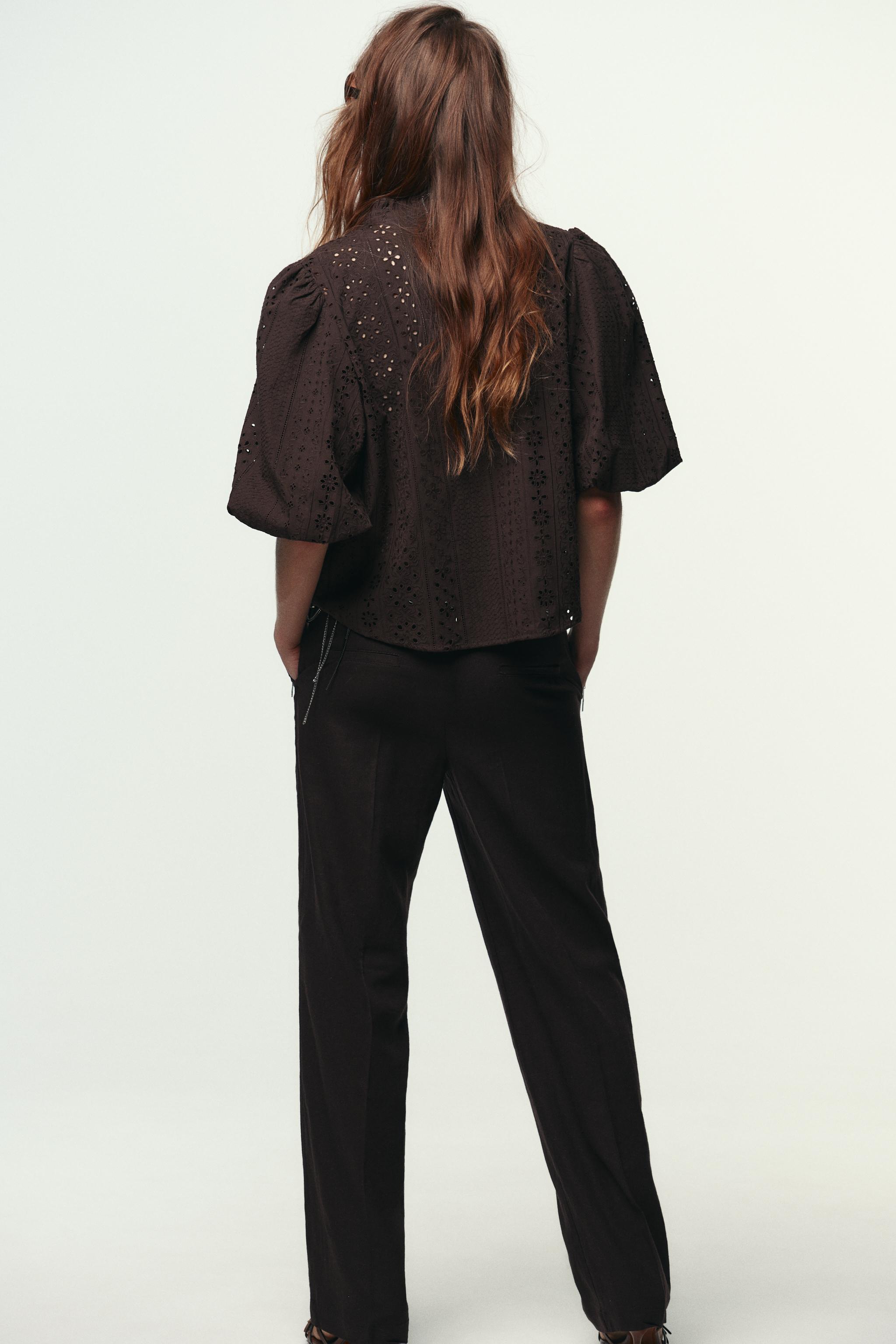 PUFF SLEEVE SHIRT WITH PERFORATED EMBROIDERY