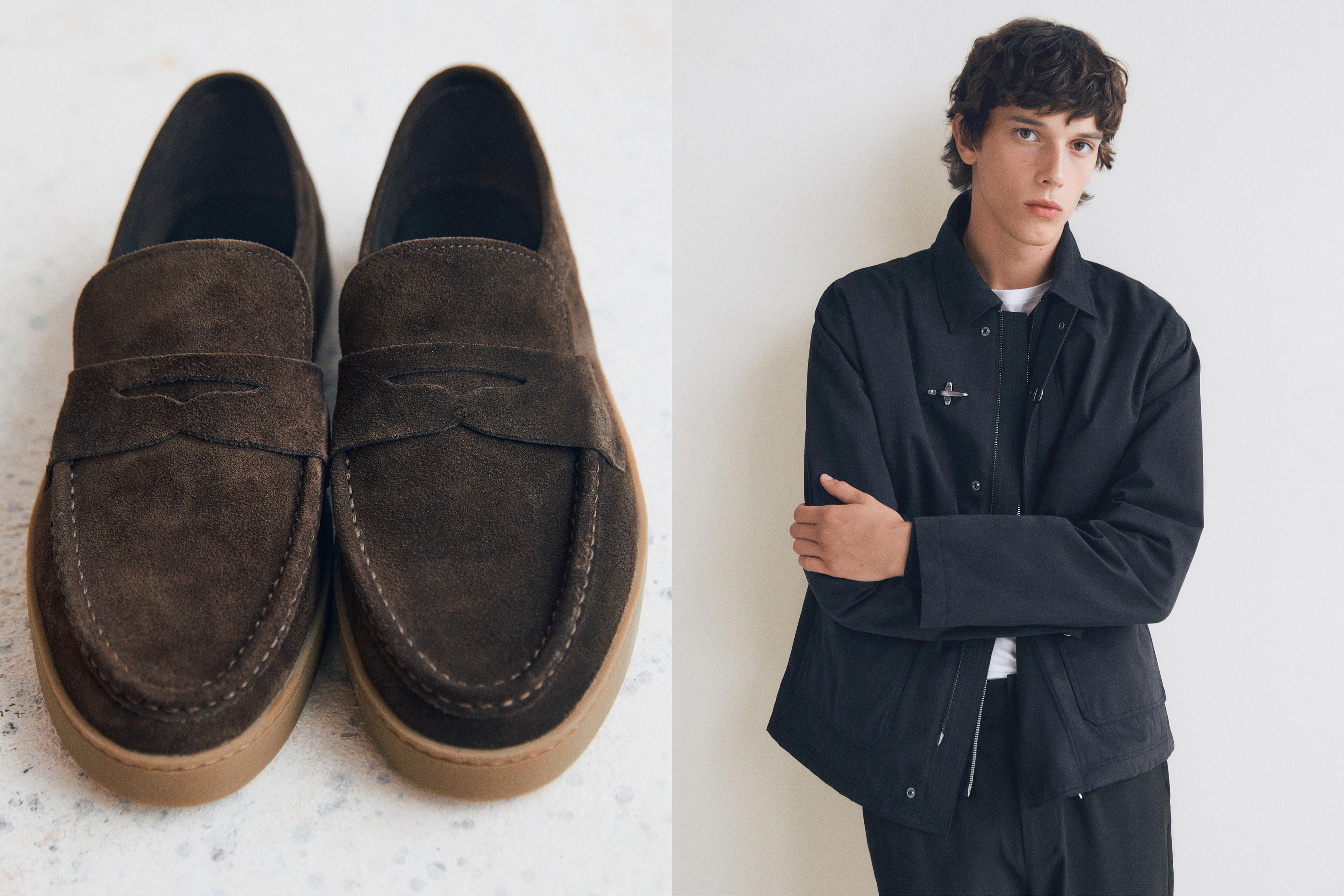 Split suede penny loafers