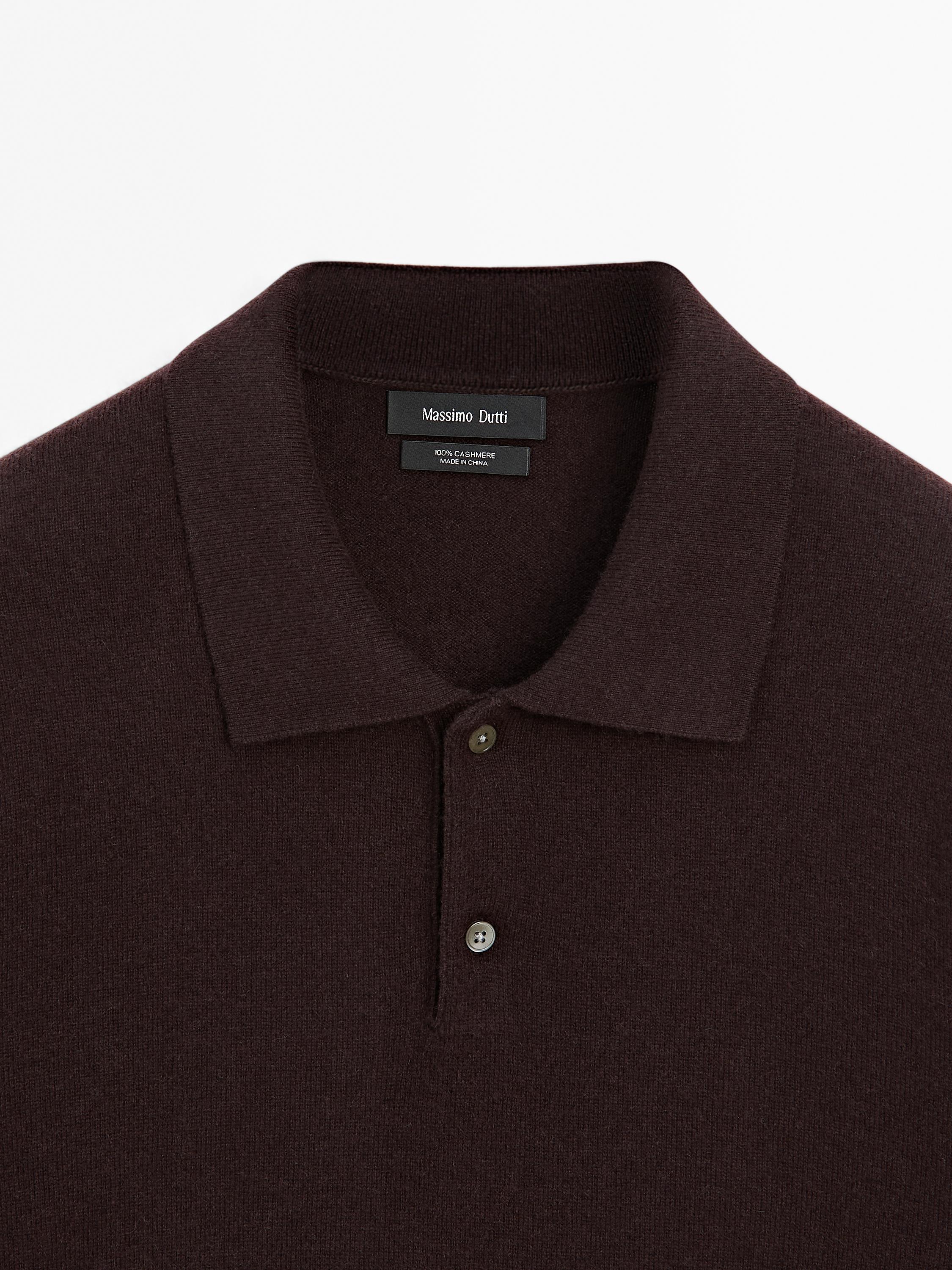 100% cashmere ribbed knit polo shirt